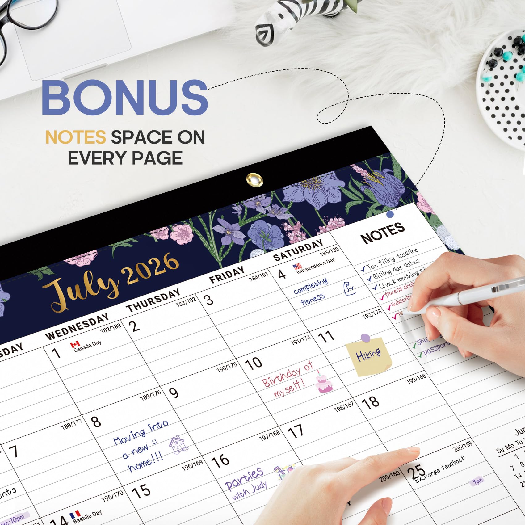 Desk Calendar 2026-2027, 21-Month Calendar Runs Until June 2027, Large 17" x 12" Monthly Desktop & Wall Calendar for Home & Office - Floral
