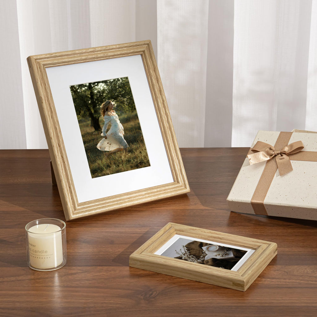 Fun Memories 5x7 Picture Frame with Mat for 4x6 Photo, Solid Elm Wood & Tempered Glass, Rustic Wall & Tabletop Display Frame, Grey, 1 Pack