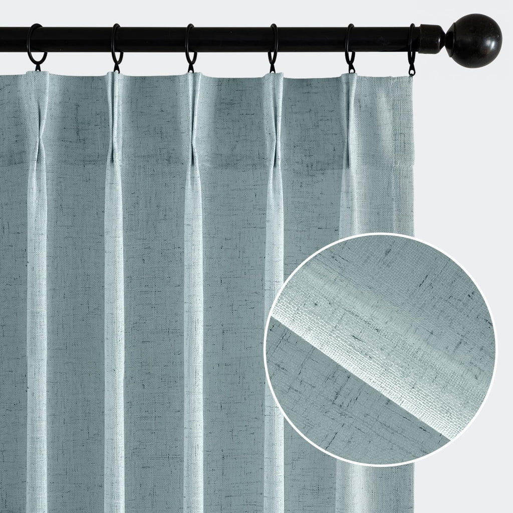 MIULEE Pinch Pleated Linen Curtains 84 Inches Long 2 Panels for Bedroom Living Room, Soft Thick Linen Textured Window Drapes Back Tab Hooks Semi Sheer Light Filtering Farmhouse，Beige