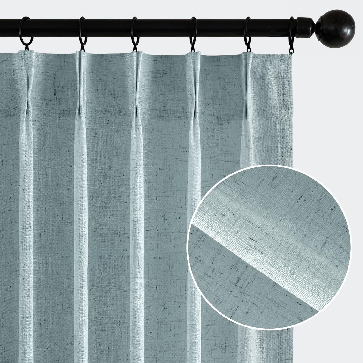 MIULEE Pinch Pleated Linen Curtains 84 Inches Long 2 Panels for Bedroom Living Room, Soft Thick Linen Textured Window Drapes Back Tab Hooks Semi Sheer Light Filtering Farmhouse，Beige