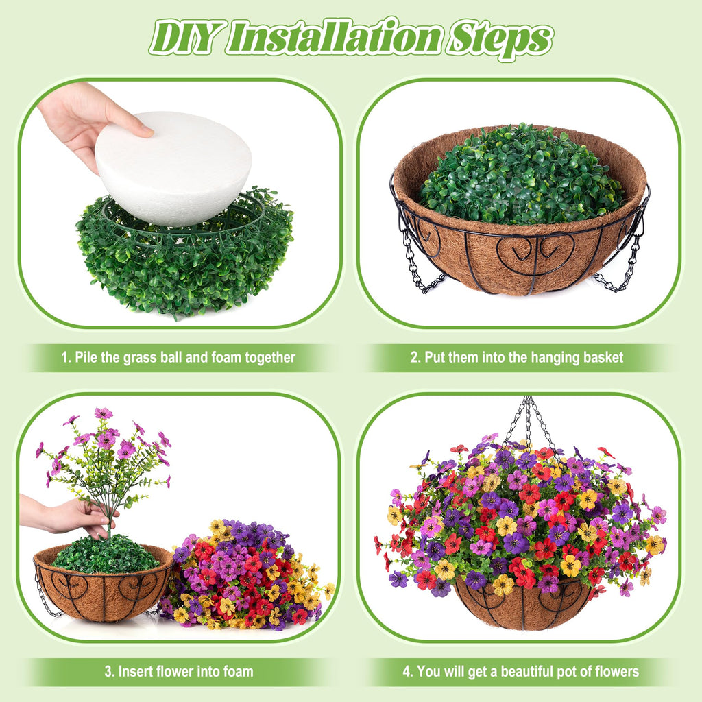 Ammyoo Artificial Faux Hanging Plants Flowers Basket for Spring Outdoor Decoration, Fake Silk Daisy UV Resistant Look Real with Eucalyptus Leaves Summer Outside Decor for Home Patio Garden