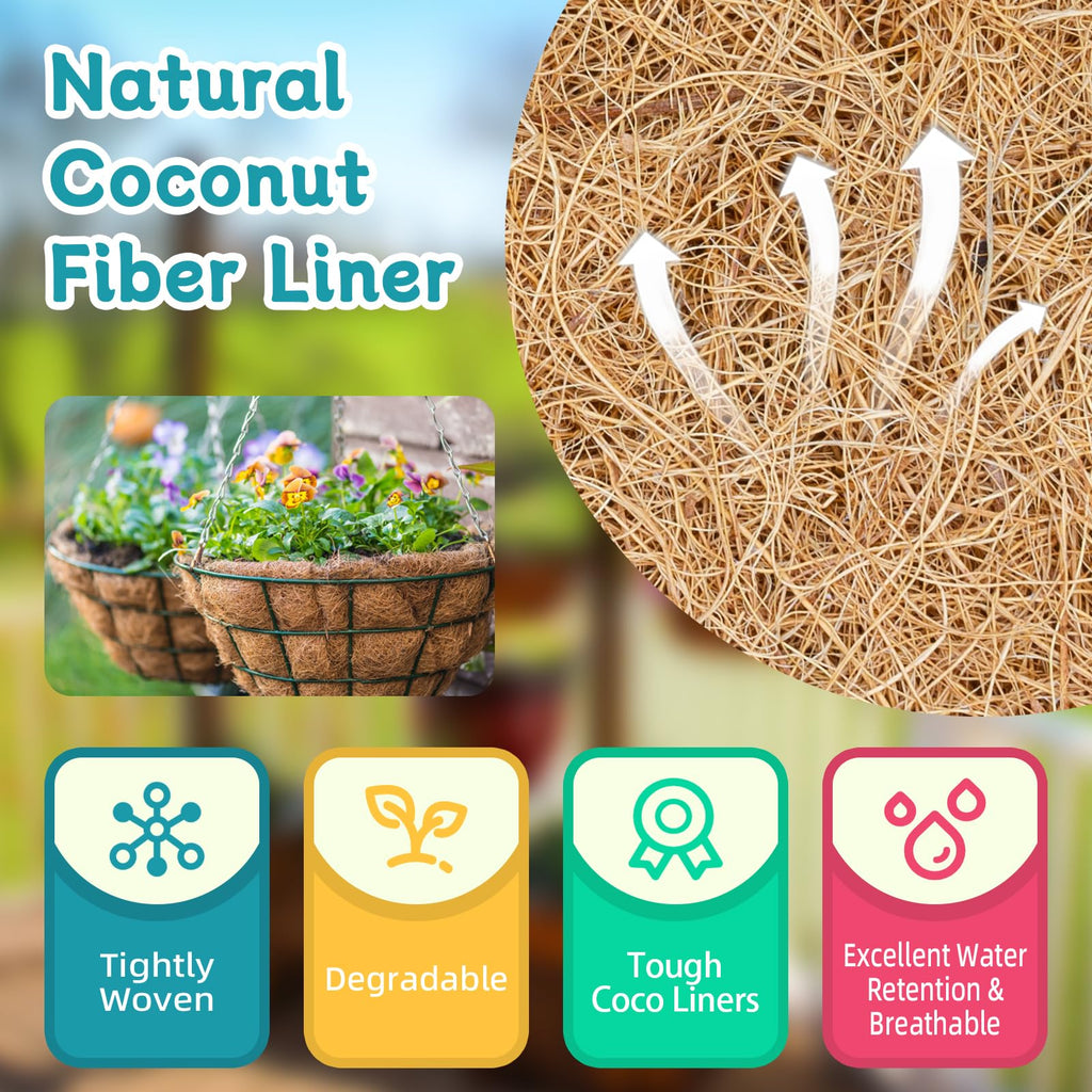 Riare 2 Pack 12 Inch Round Coco Liners Replacement, 100% Natural Coconut Coir Liners for Hanging Baskets, Garden Flower Vegetables Planter Pot, Window Box, Fence, Decks