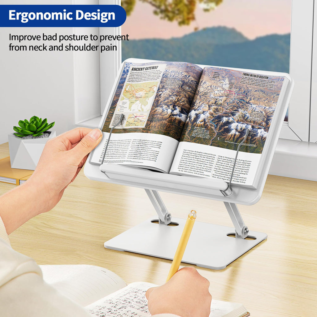 BESIGN BS01 Book Stand for Reading, Adjustable Book Holder, Ergonomic Laptop Stand with Elastic Page Clips for Music Scores, Recipe, Tablet, Laptop (Black)