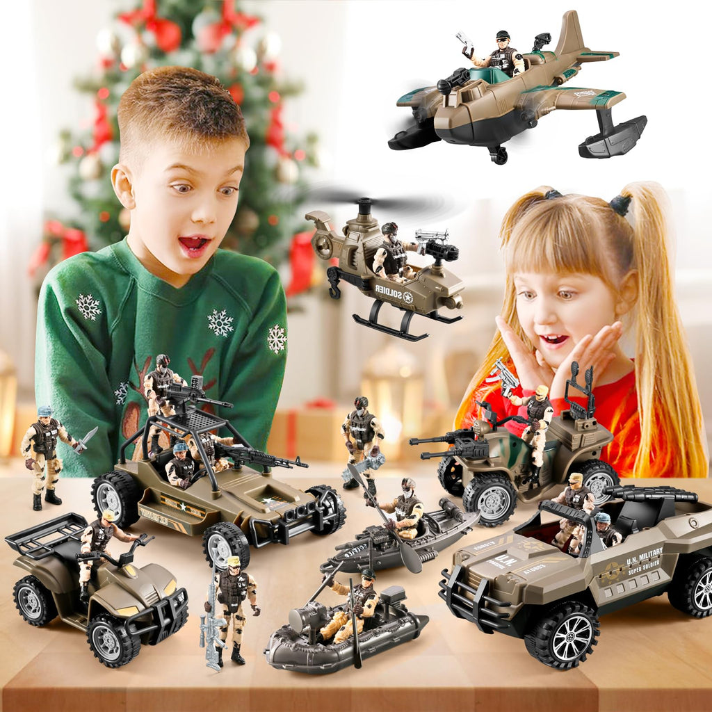 56-in-1 Army Men Toys for Boys 4-7 6-8 8-12, Military Truck/Helicopter/Kayak Boat/Motorcycle/Army Men Action Figures/Weapon Gears, Army Toys for Boys Kids Birthday Gifts Party Favors