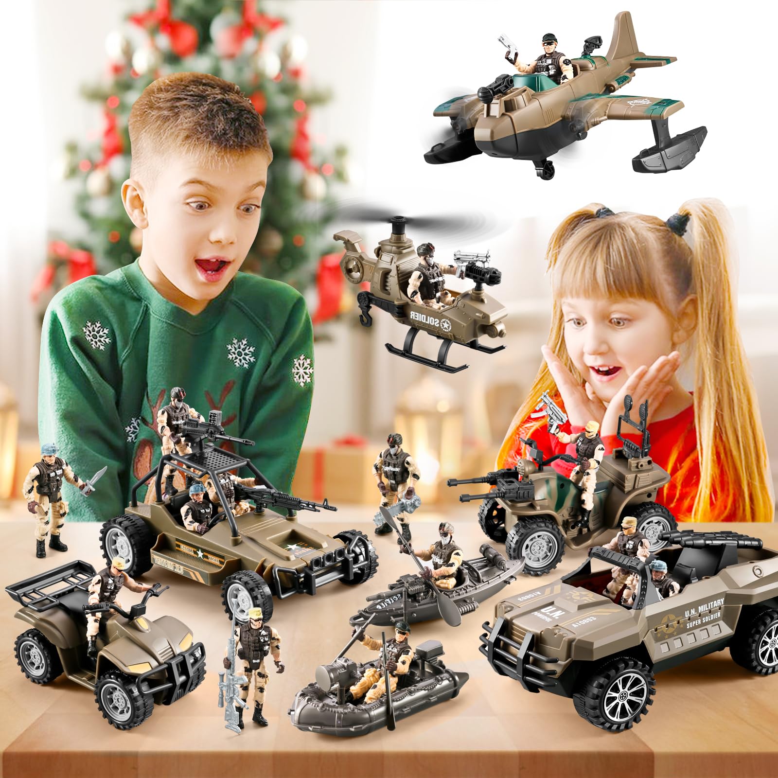 56-in-1 Army Men Toys for Boys 4-7 6-8 8-12, Military Truck/Helicopter/Kayak Boat/Motorcycle/Army Men Action Figures/Weapon Gears, Army Toys for Boys Kids Birthday Gifts Party Favors