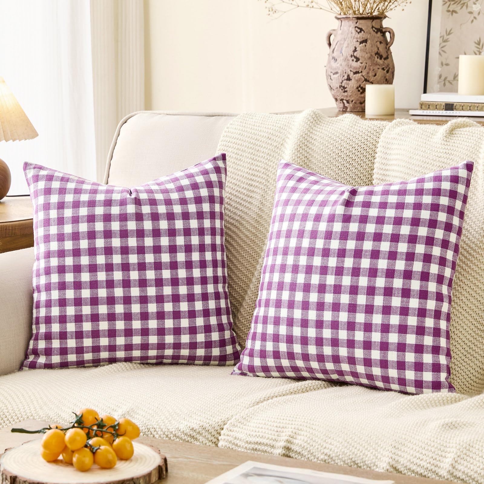 CARRIE HOME Black and White Buffalo Plaid Outdoor Pillow Covers 16x16 Set of 2, 16 x 16 Modern Farmhouse Decor Couch Pillows, Black White Winter Christmas Holiday Plaid Pillows (No Pillow Inserts)