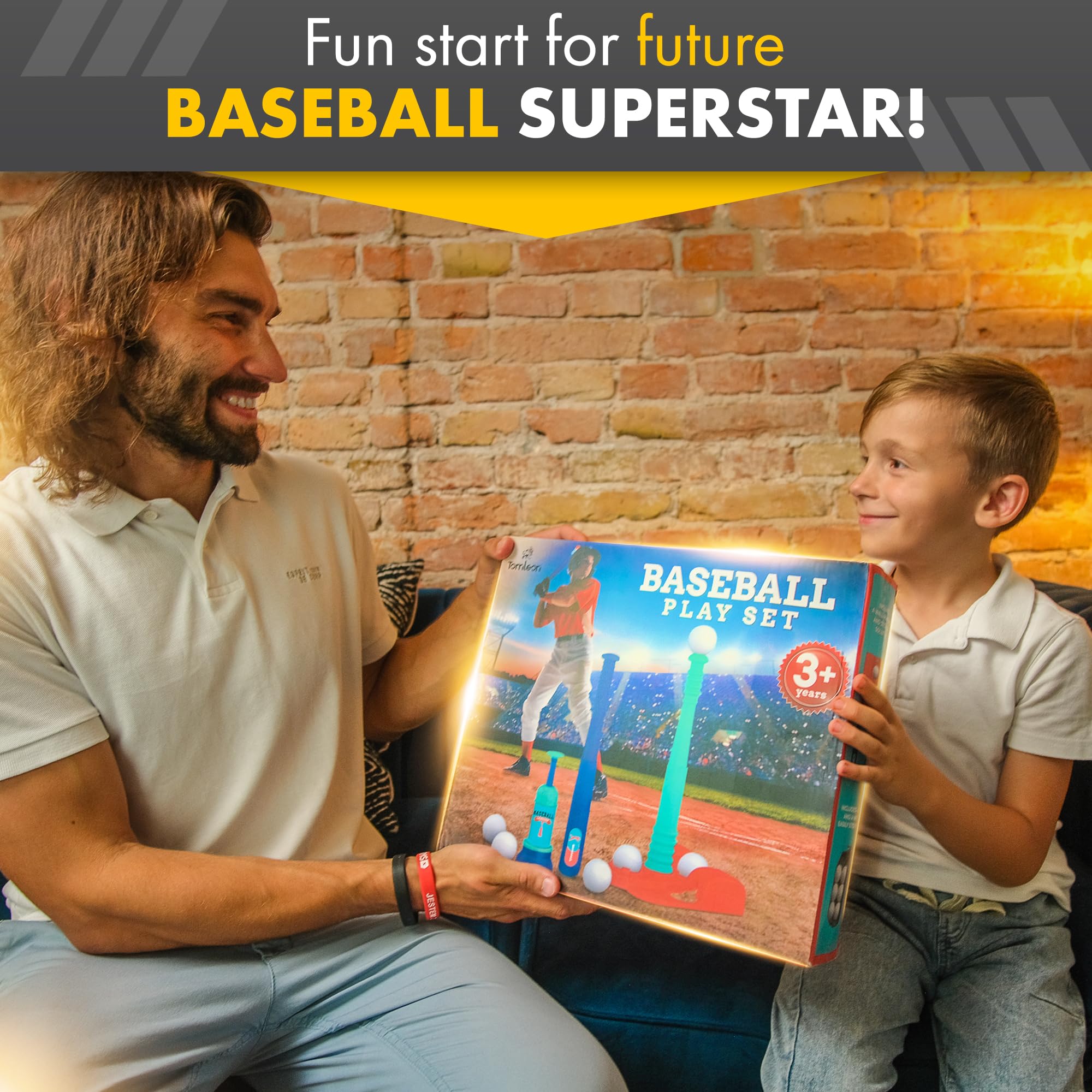 T Ball Stand for Kids and Toddlers 1-3, 3-5, 5-8. Baseball Set Includes 6 Large Balls, an Adjustable Tball Batting Tee, and a Pitching Machine. Kids Bat and Ball, T-Ball Sets for Kids