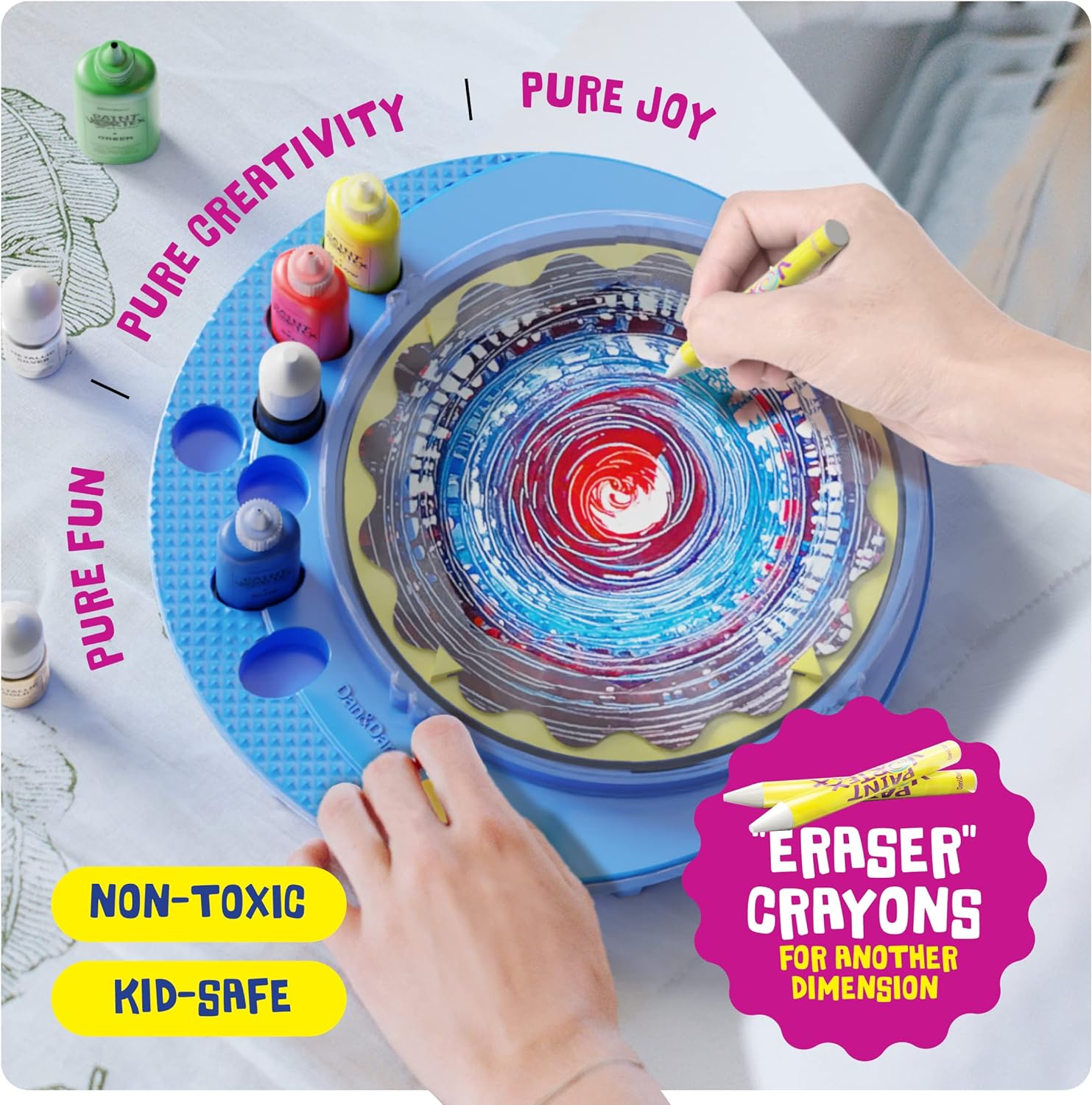 Dan&Darci Paint Vortex Spin Art Machine - Kids Art Kit for Boys & Girls Ages 6+, Motorized Spinner with Splash Guard, Metallic Paints & 20 Artboards - Birthday Gifts for Girls - Craft Kit