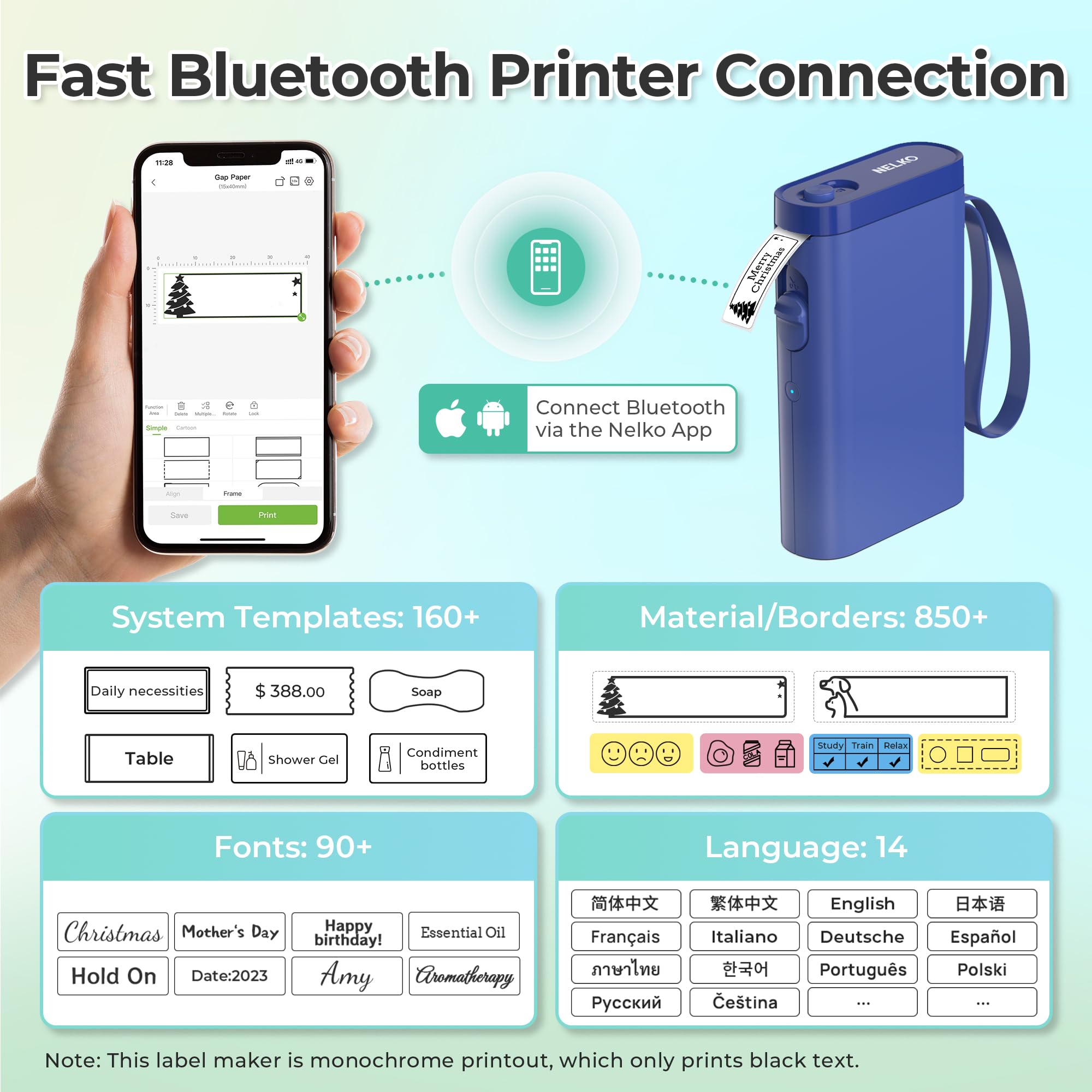 Nelko Label Maker Machine with Tape, P21 Bluetooth Label Printer, Wireless Mini Label Makers with Multiple Templates for School Office Home, White