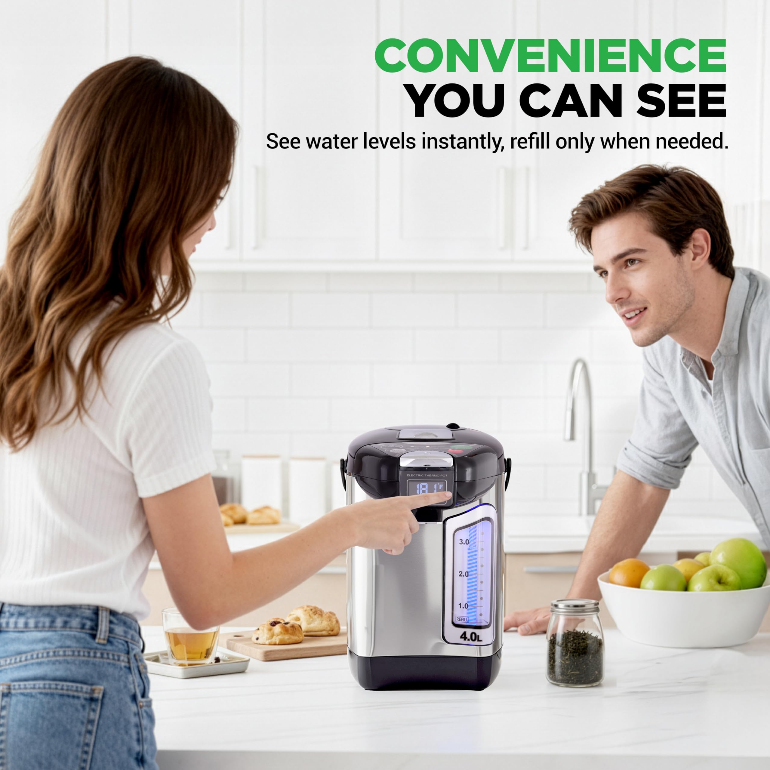 NutriChef Digital Water Boiler and Warmer - 3L/3.17 Qt Stainless Electric Hot Water Dispenser w/ LCD Display, Rotating Base, Keep Warm, Auto Shut Off, Safety Lock, Instant Heating for Coffee & Tea