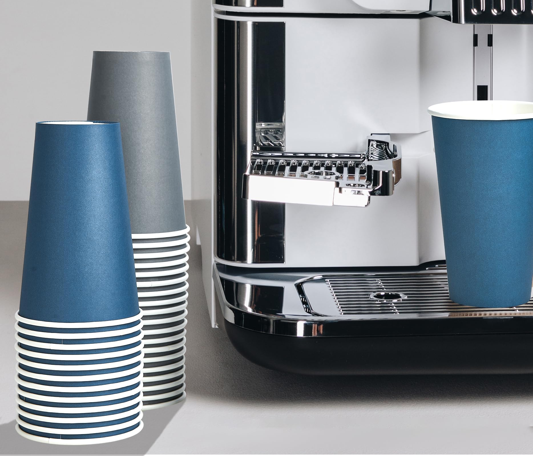LITOPAK 100 Pack 10 oz Disposable Paper Coffee Cups with Lids for Coffee, Water, Juice, or Tea, Blue and Gray Hot Paper Cups for Home, Restaurant, Store, and Cafe