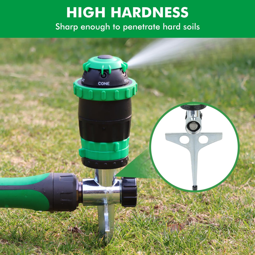 RESTMO Gear Drive Sprinkler with Metal Spike Base, 5-Pattern Heavy Duty Gardening Watering System, Multi-Adjustable Lawn Sprinkle for Garden Plant, Flower Bed and Large Yard Area Watering, Gray