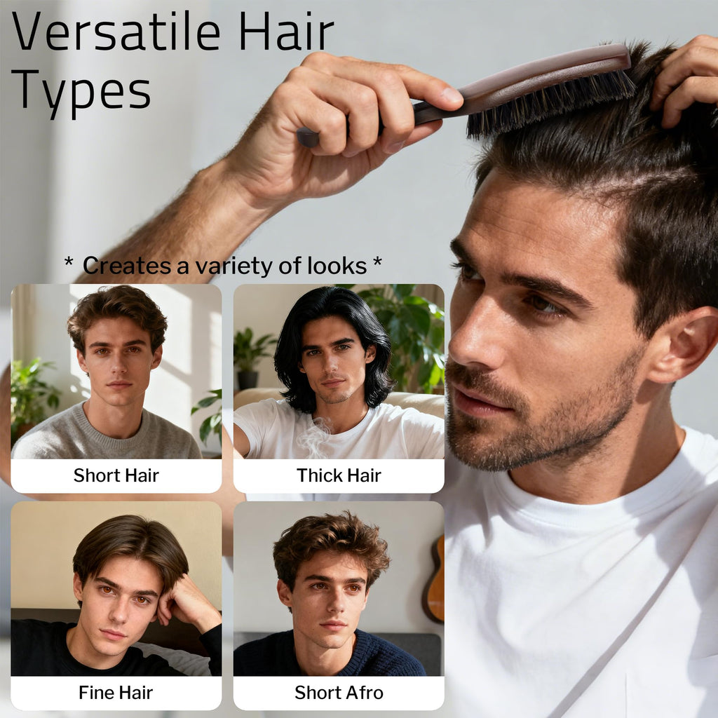 STYLEMATE Boar Bristle Hair Brush for Men, Slick Back Mens Hair Brush with Stiff Bristles for Thick & Fine Hair, Beard Brush with Natural Black Walnut Wooden Handle