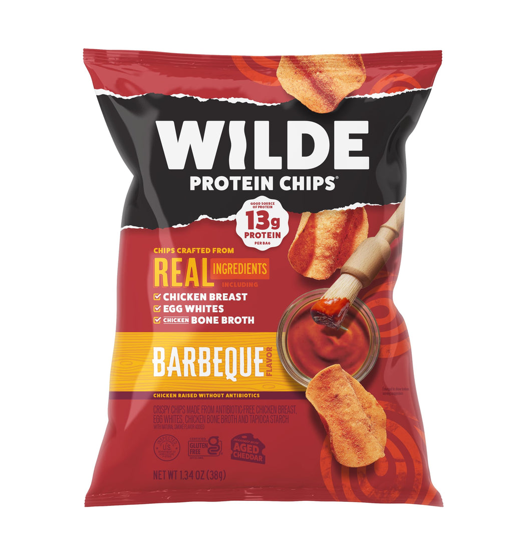 WILDE Protein Chips Barbeque, Thin and Crispy High Protein Snacks, Keto Friendly, Low Carb Chips, Real Ingredients, 1.34oz (Pack of 8)