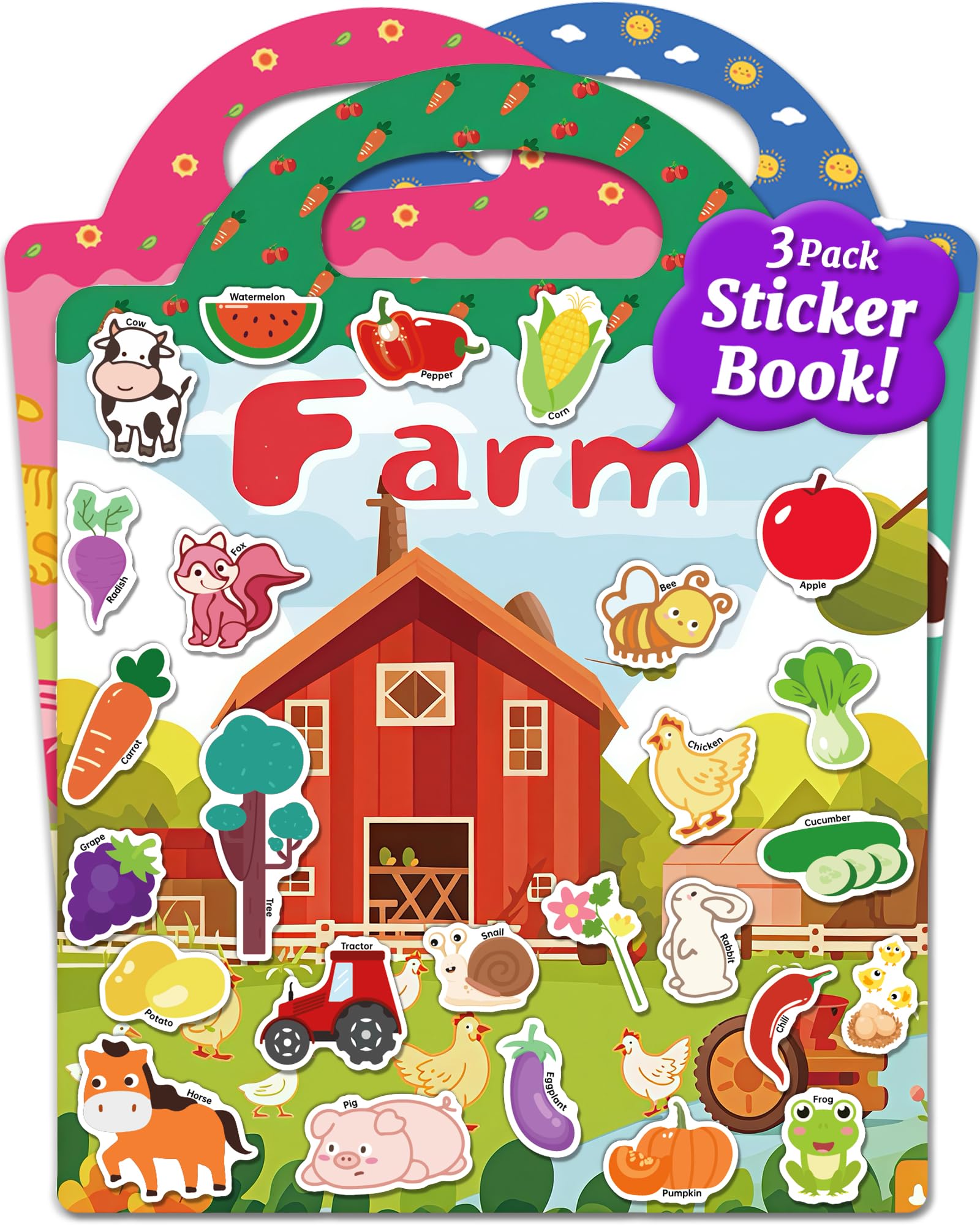 Benresive Reusable Sticker Book for Toddlers, Stickers for Kids, Travel Toys for Arts & Crafts Activities, Birthday Gift for Boys & Girls, Animals Dinosaurs Insects Themes