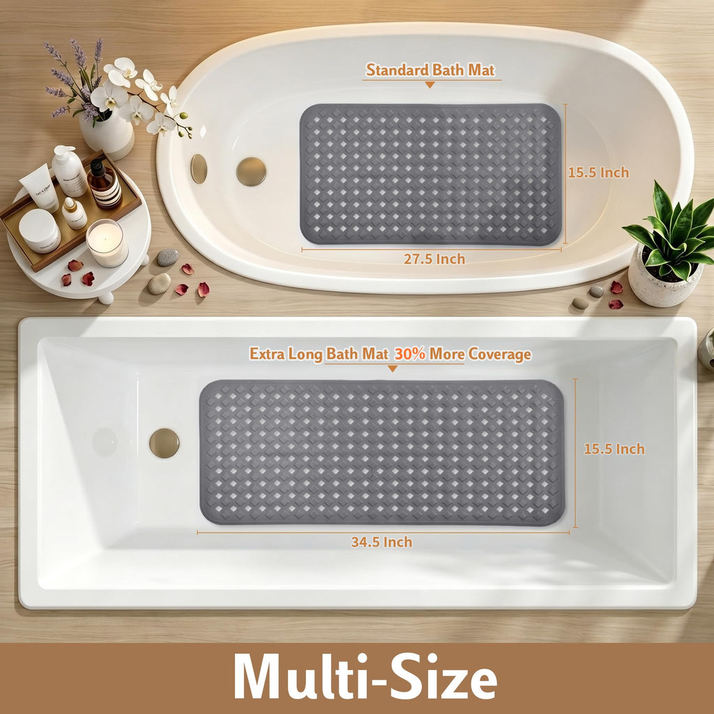 Yimobra Square Shower Mat Non Slip, Super Strong Suction Cups, 21"X21" Bath Tub Mat with Drain Holes, Machine Washable Fast Draining Bath Mats, Bathroom Essentials,Black
