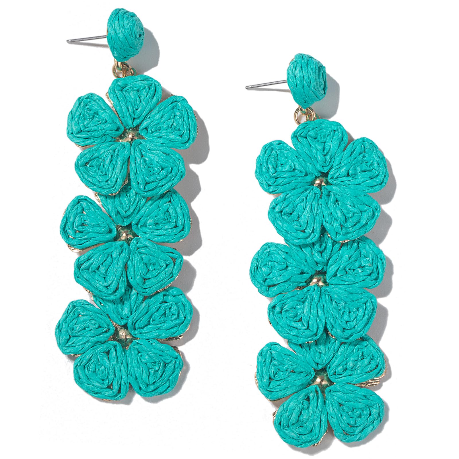 Boho Flower Earrings Statement Raffia Dangle Earrings Cute Floral Jewelry Trendy Summer Beach Vacation Outfits for Women
