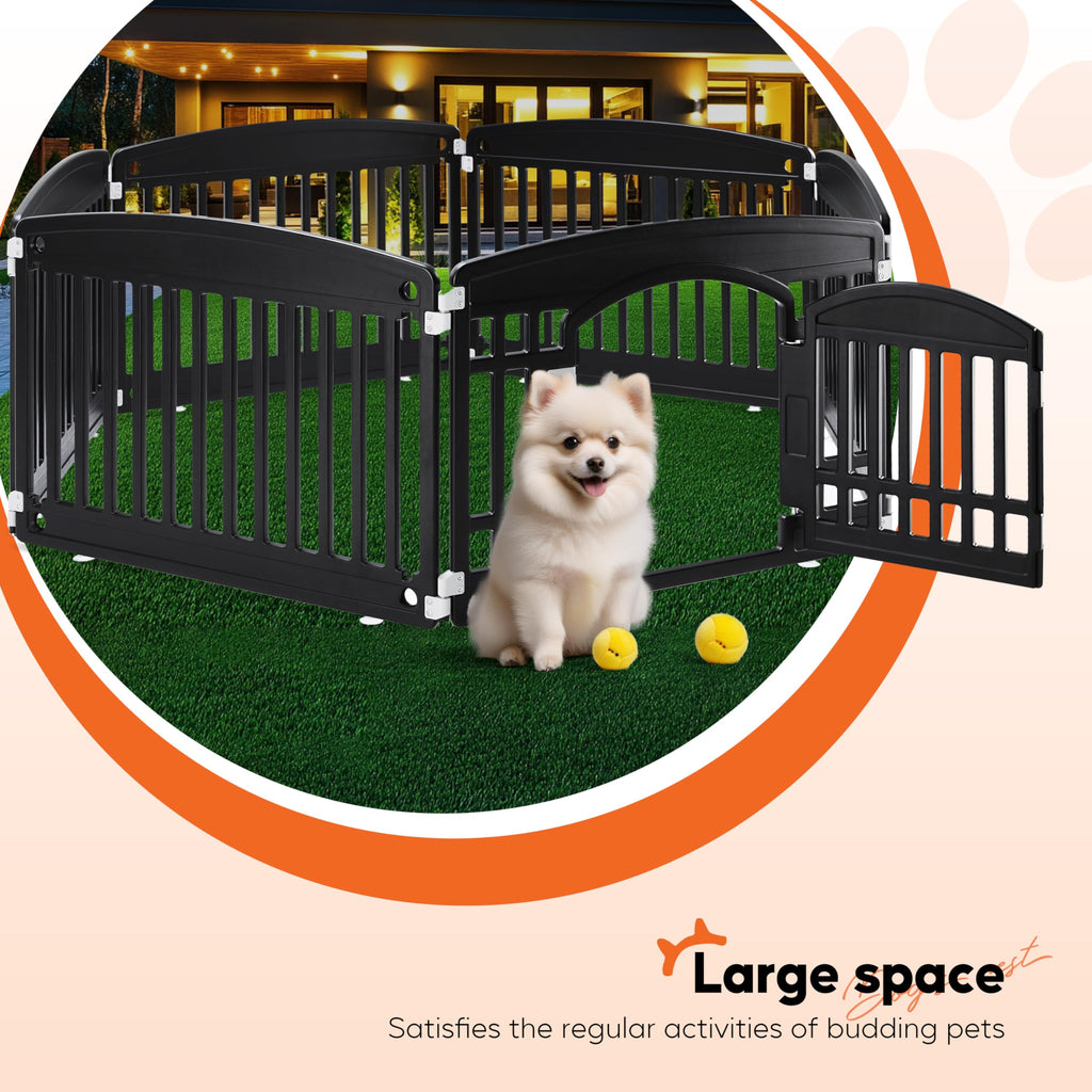 Dog Playpen 24 Inch 8 Panels, Ideal Dog Fence for Puppy/Small Dogs Indoor & Outdoor Bliss, Perfect Dog Pen for Camping, Yard, RV, Garden Fence, Black