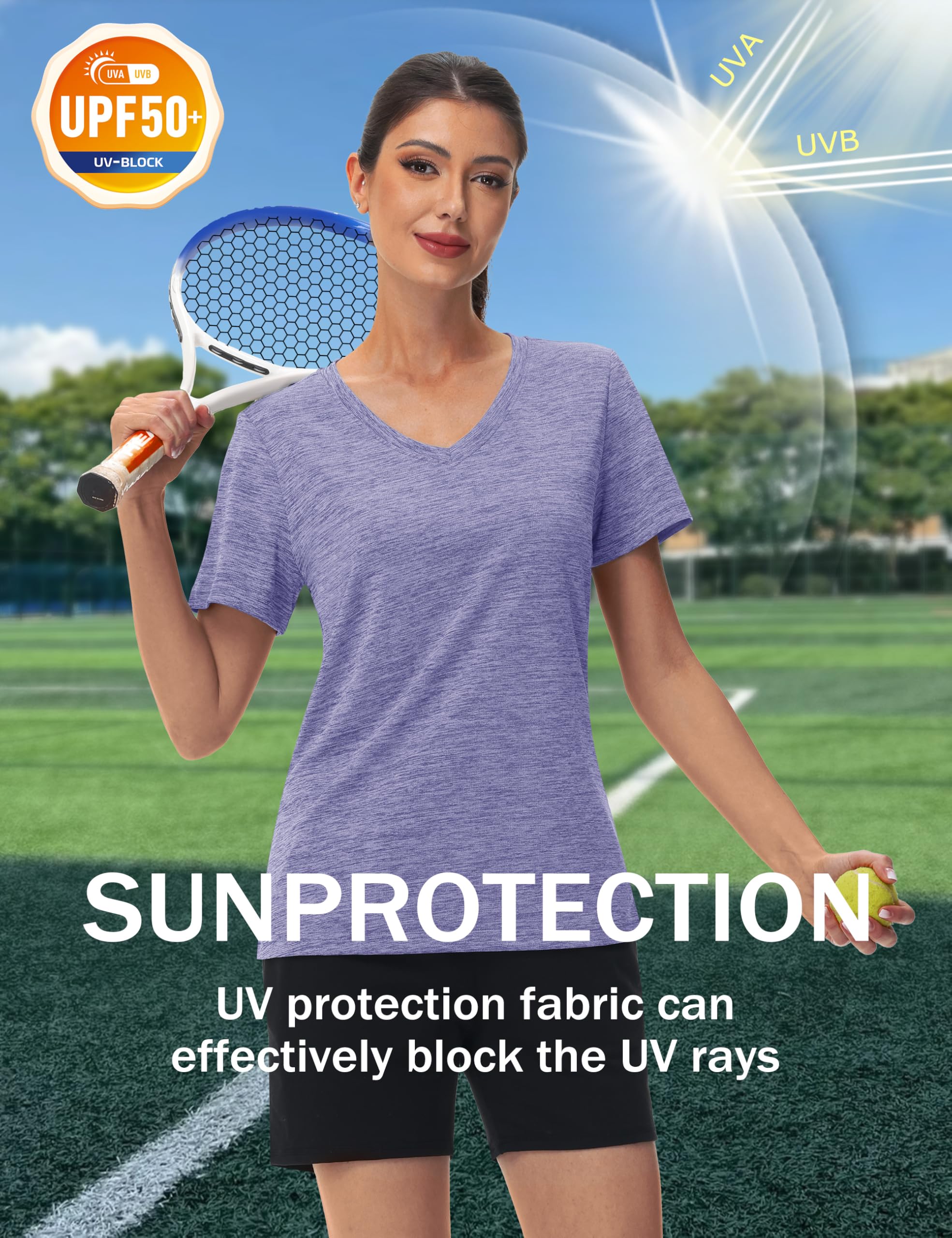 MAGCOMSEN Workout Tops for Women UPF 50+ Quick Dry Short Sleeve Sun Protection V-Neck Shirts Lightweight Hiking T Shirts