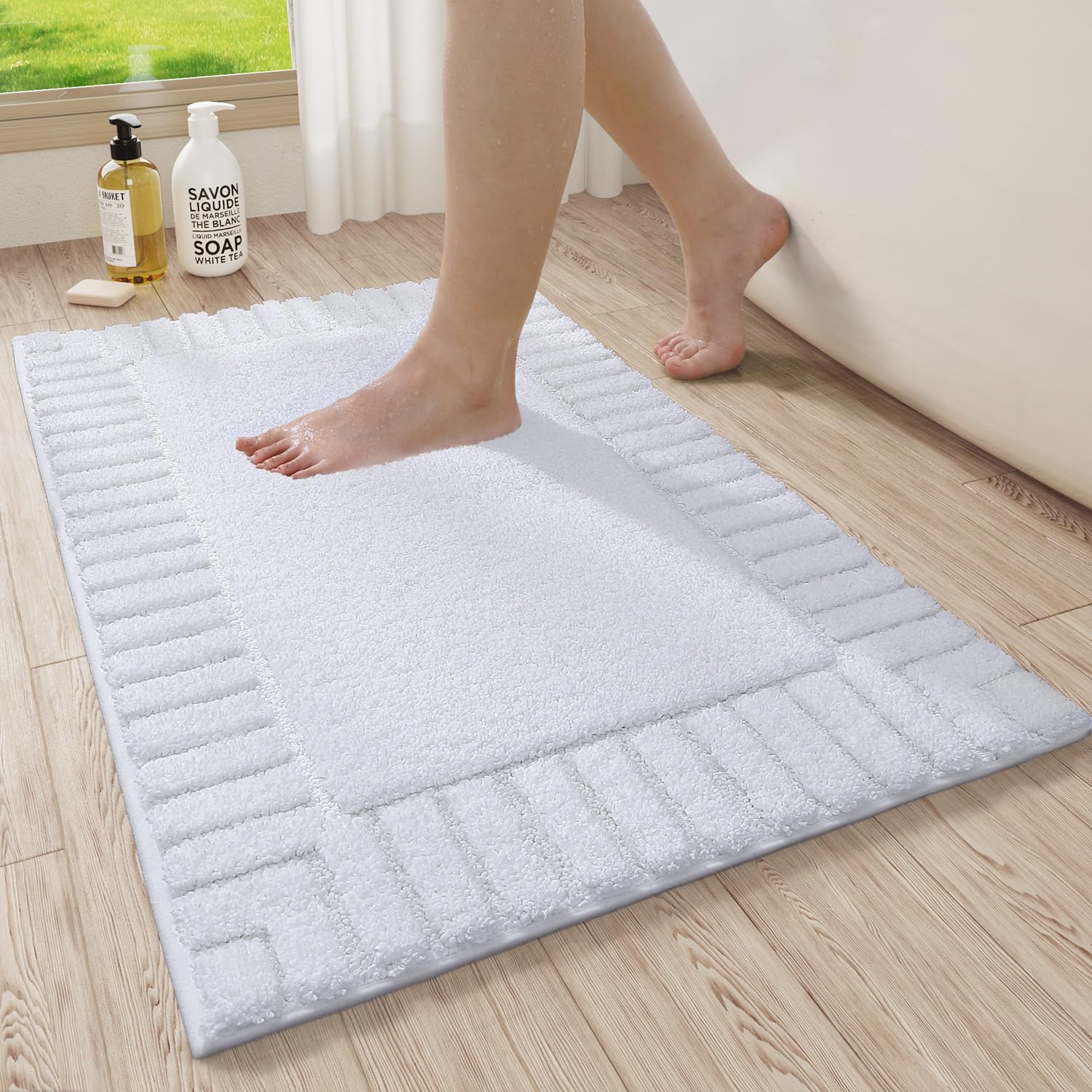 LUMI Bathroom Rugs Non Slip with Rubber Backing, Extra Soft Plush Microfiber Bath Rug Absorbent, Machine Washable Bath Mat Quick Dry for Tub, Shower, Hotel, Beige, 16"x24"