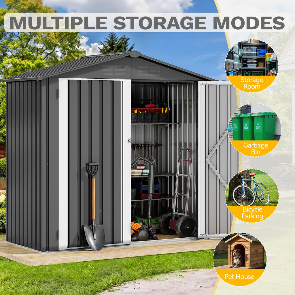 DWVO 6x4ft Outdoor Storage Shed, Lockable Metal Tool Storage Sheds, Waterproof Garden Sheds with Vents for Backyard, Patio, Garage, Lawn, Dark Gray
