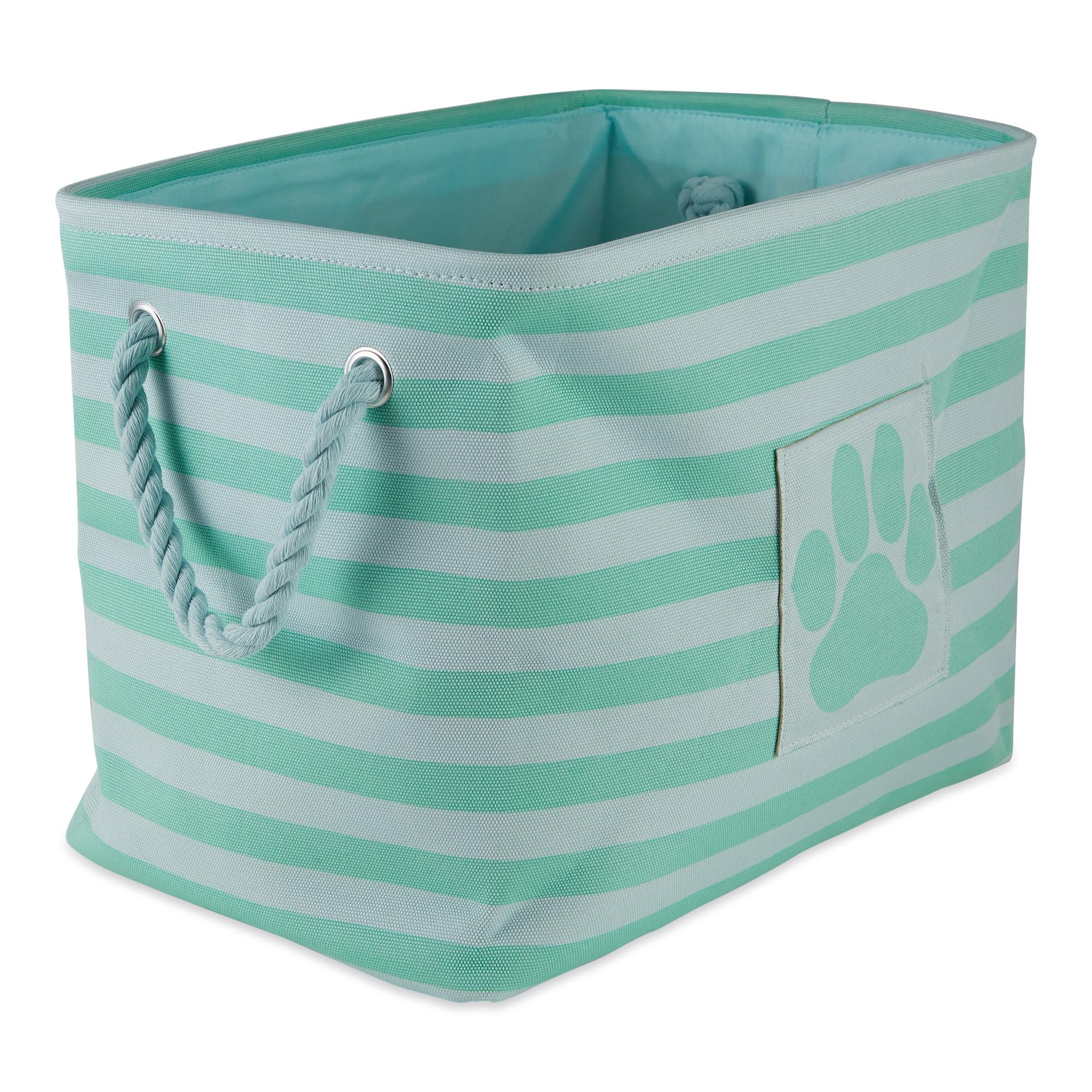 Bone Dry Pet Storage Collection Striped Paw Patch Bin, Aqua, Small Rectangle