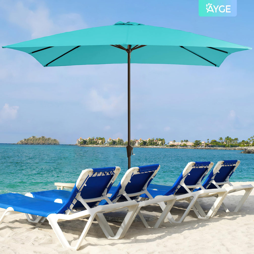 Ayge 6.5x10FT Rectangular Patio Umbrella Outdoor Table Umbrella w/Push Button Tilt & Crank Rectangle Market Umbrella UV Protection for Garden,Deck,Lawn,Yard & Pool,Beige