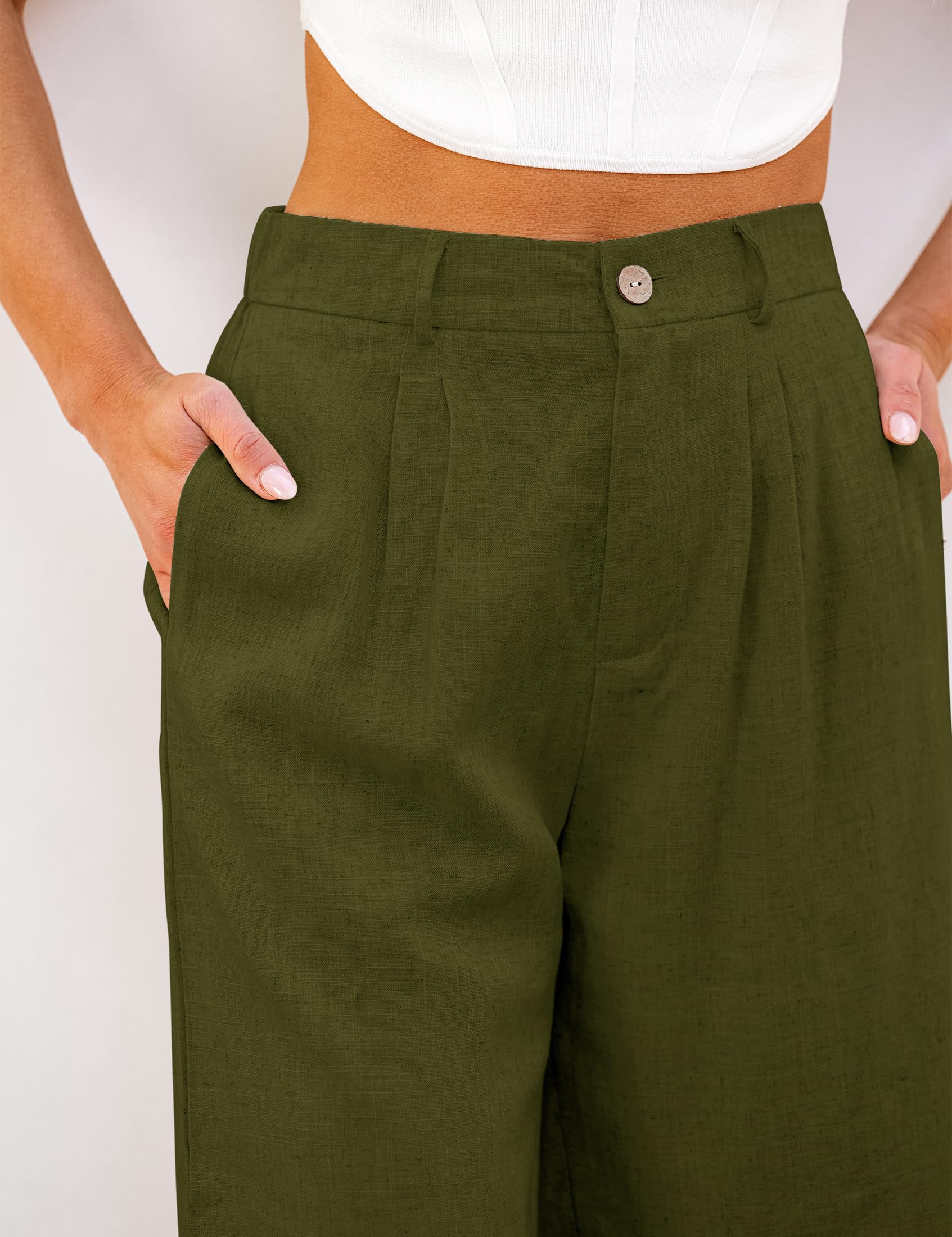 luvamia Bermuda Shorts for Women High Waisted Linen Dressy Casual Pleated Wide Leg Summer Shorts with Elastic Waist