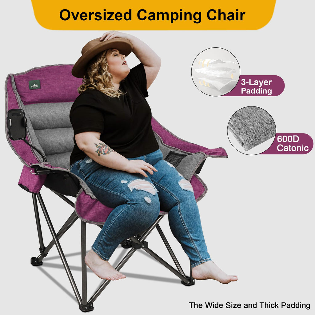 Northroad Oversized XL Padded Camping Chair w/Cell Phone Holder, Large Camp Chair, Foldable Lawn Chair w/Cup Holder,Carry Bag for Outdoor Hiking, Picnics, Heavy-Duty 400-lbs Capacity, Moca