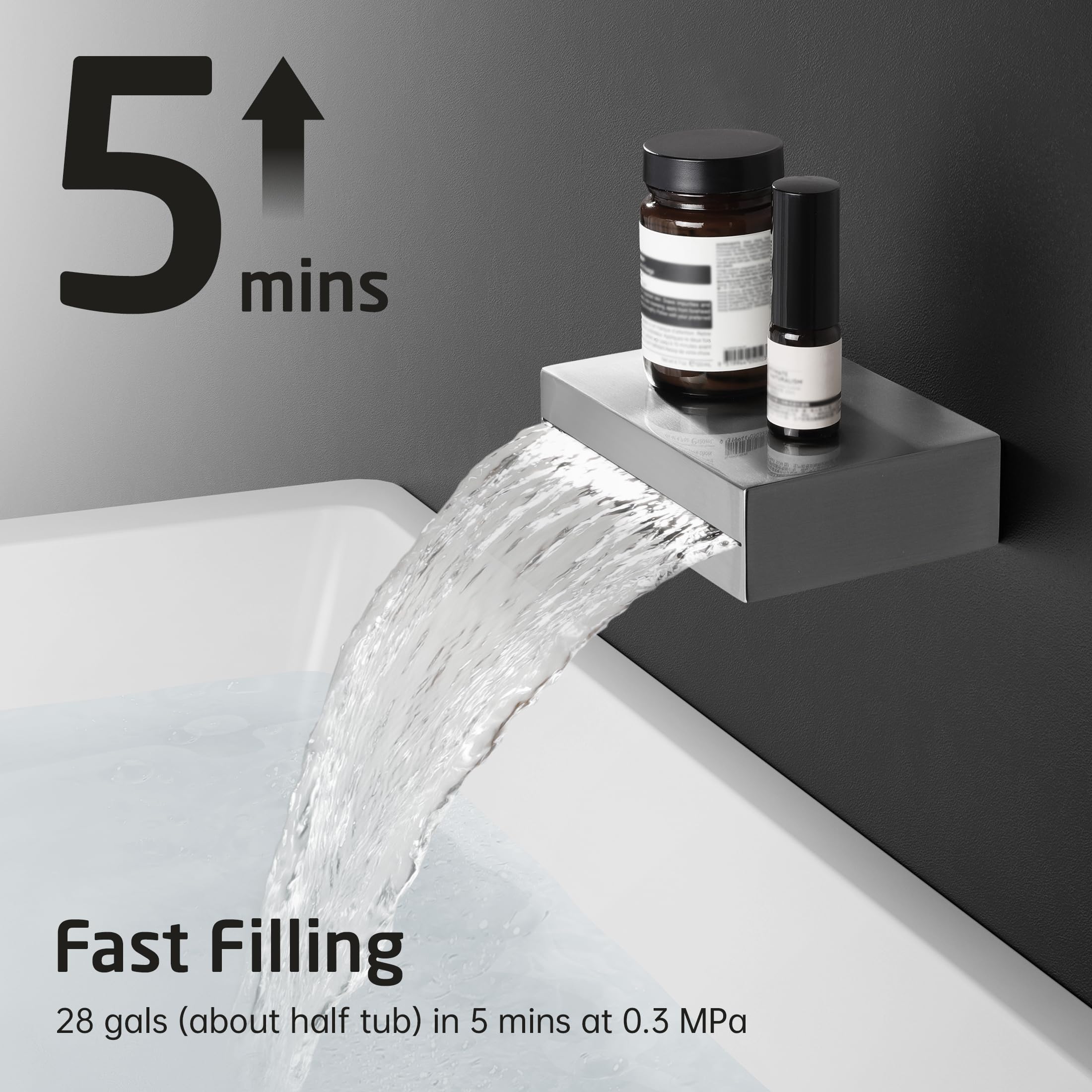 KES Tub and Shower Faucet Set Shower System with 10-Inch Rain Shower Head and Waterfall Tub Faucet Wall Mount Shower Valve and Trim Kit Included Matte Black, XB6240-BK