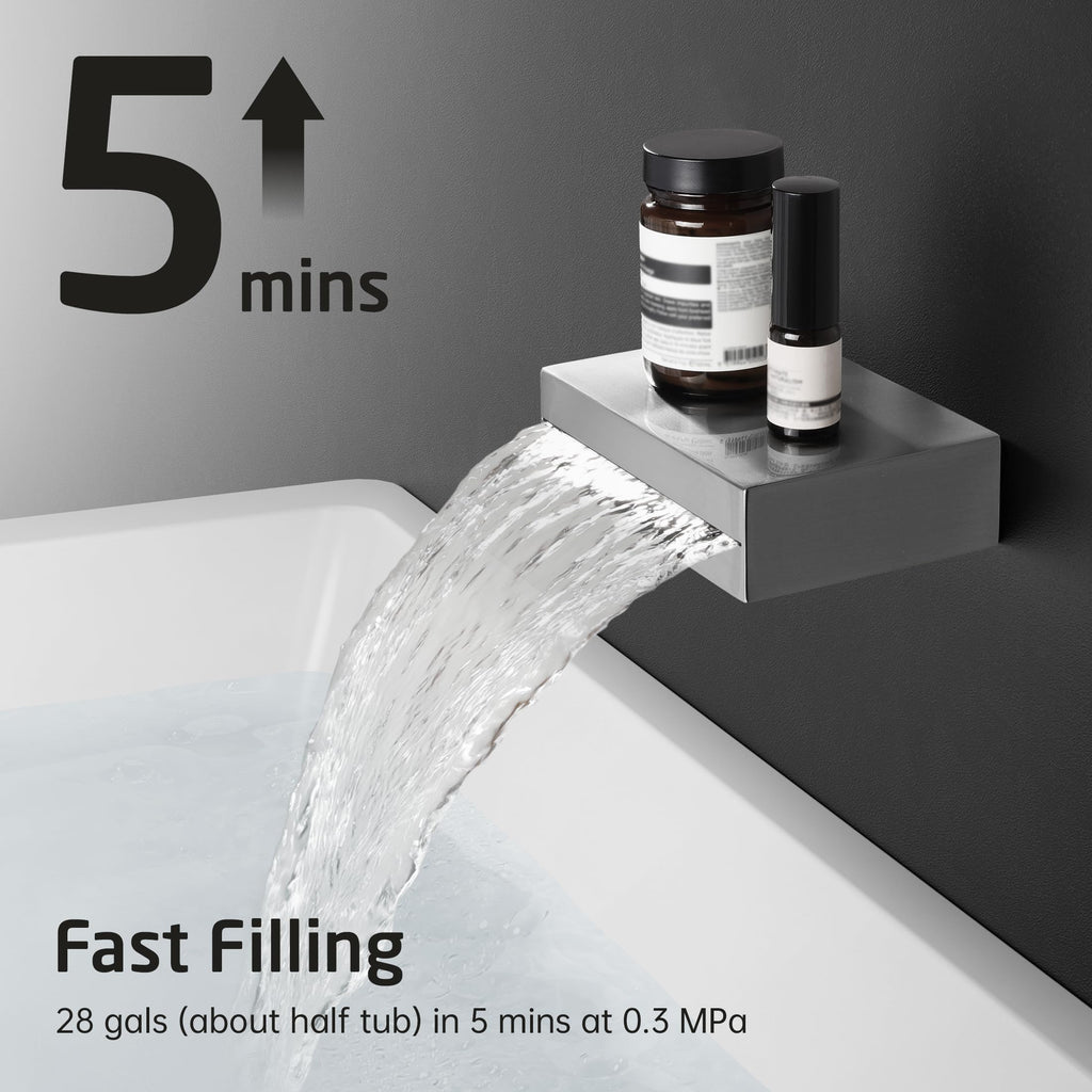 KES Tub and Shower Faucet Set Shower System with 10-Inch Rain Shower Head and Waterfall Tub Faucet Wall Mount Shower Valve and Trim Kit Included Matte Black, XB6240-BK