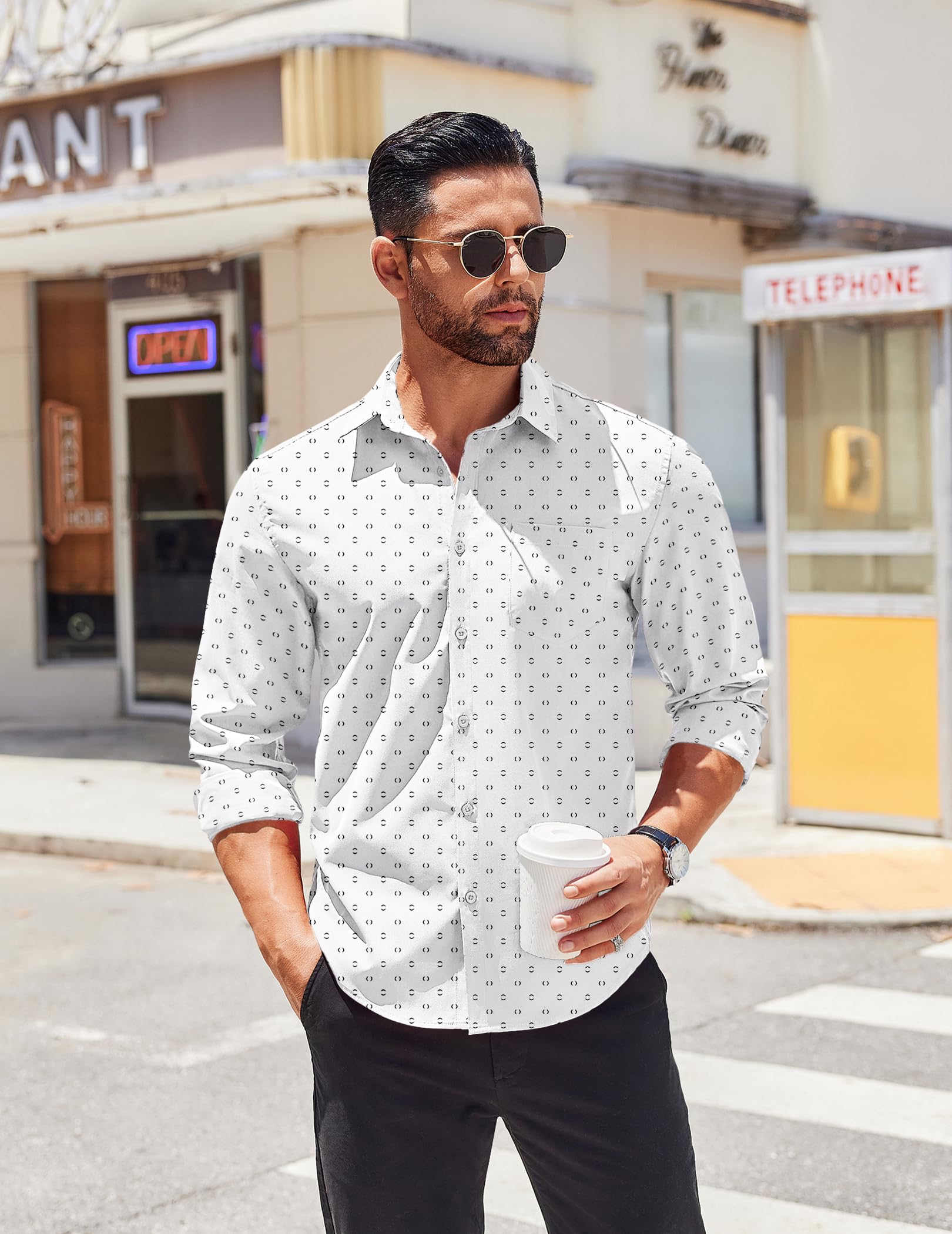 COOFANDY Mens Long Sleeve Button Down Shirts Casual Untucked Shirts for Men Dress Shirts Beach Wedding Shirts