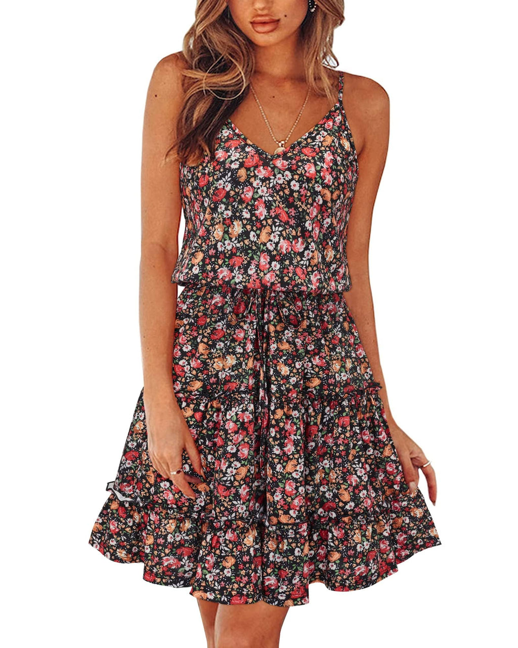 Newshows Women's Summer Casual Dress Cute A Line Ruffle Hem Flattering Fit Beach Vacation Sundress