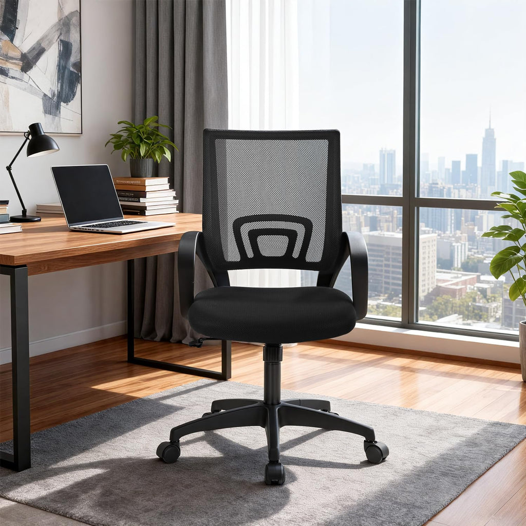 BestOffice Home Office Chair Ergonomic Desk Chair Mesh Computer Chair with Lumbar Support Armrest Executive Rolling Swivel Adjustable Mid Back Task Chair for Women Adults, Black (Black)