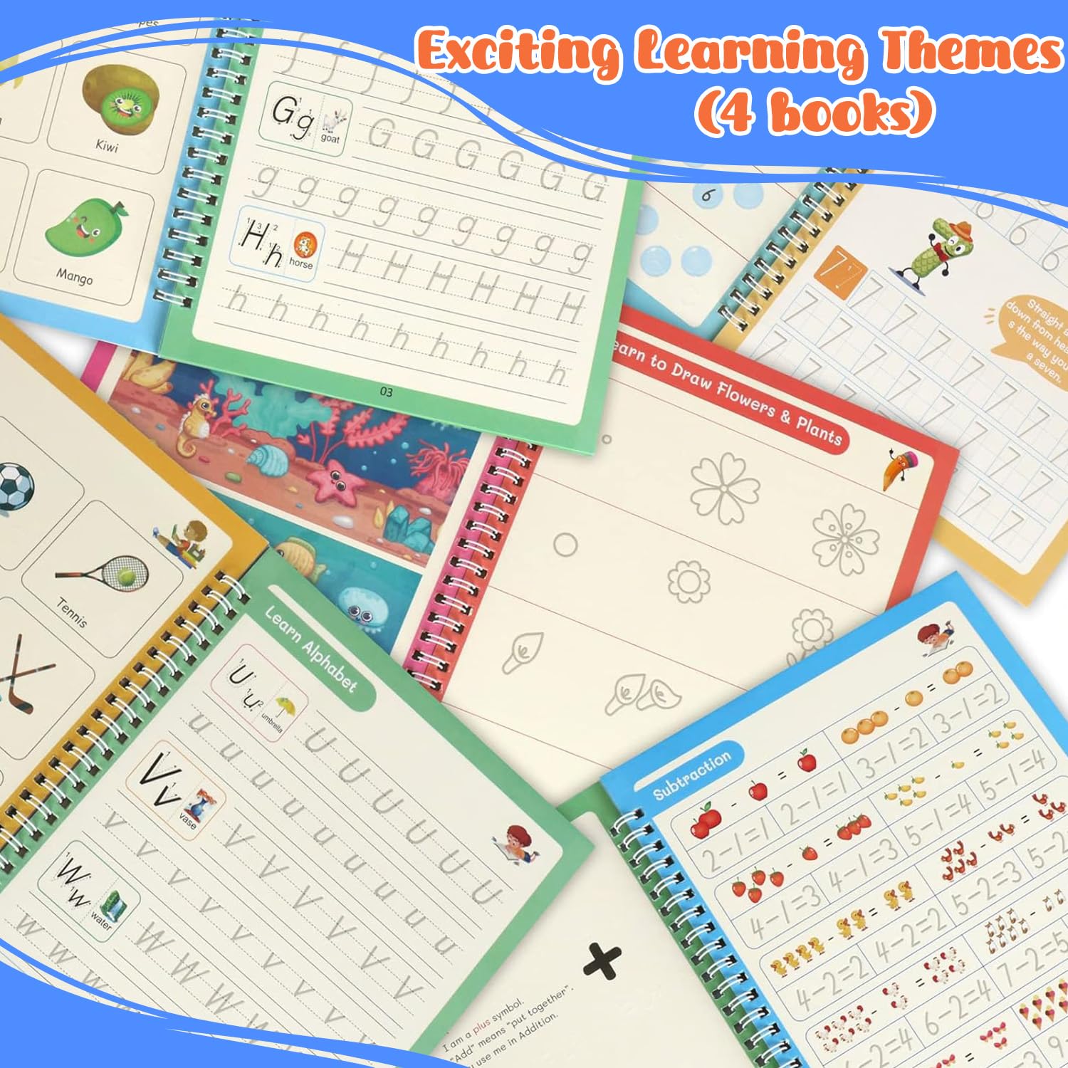 AALGO Large Magic Grooved Writing Practice Books- Reusable Handwriting Practice for Kids 8-10 - Preschool Workbook- Letter Tracing for Kids Ages 3-5