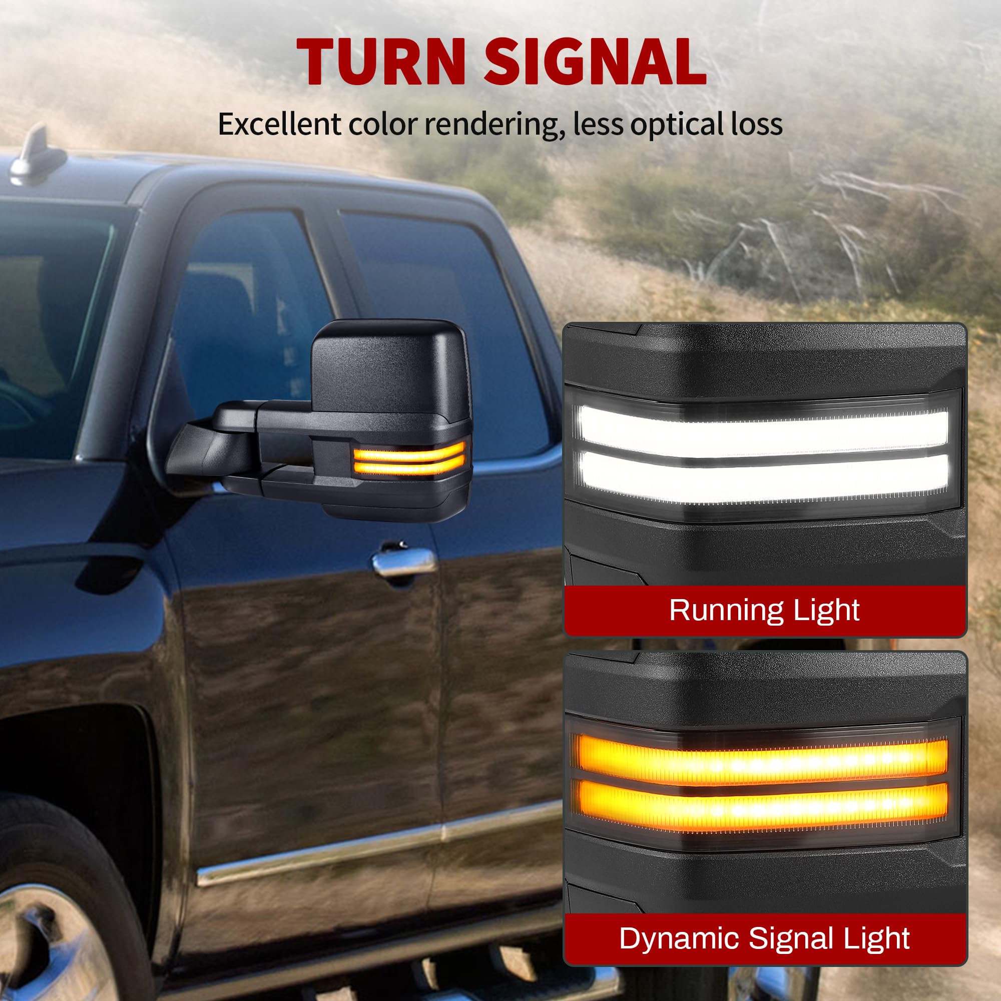 YITAMOTOR Towing Mirrors Compatible with 07-13 Silverado 1500 2500 3500 Tahoe Suburban Avalanche GMC Sierra Yukon Cadillac LED Turn Signal Light Power Heated Manual Telescoping Folding
