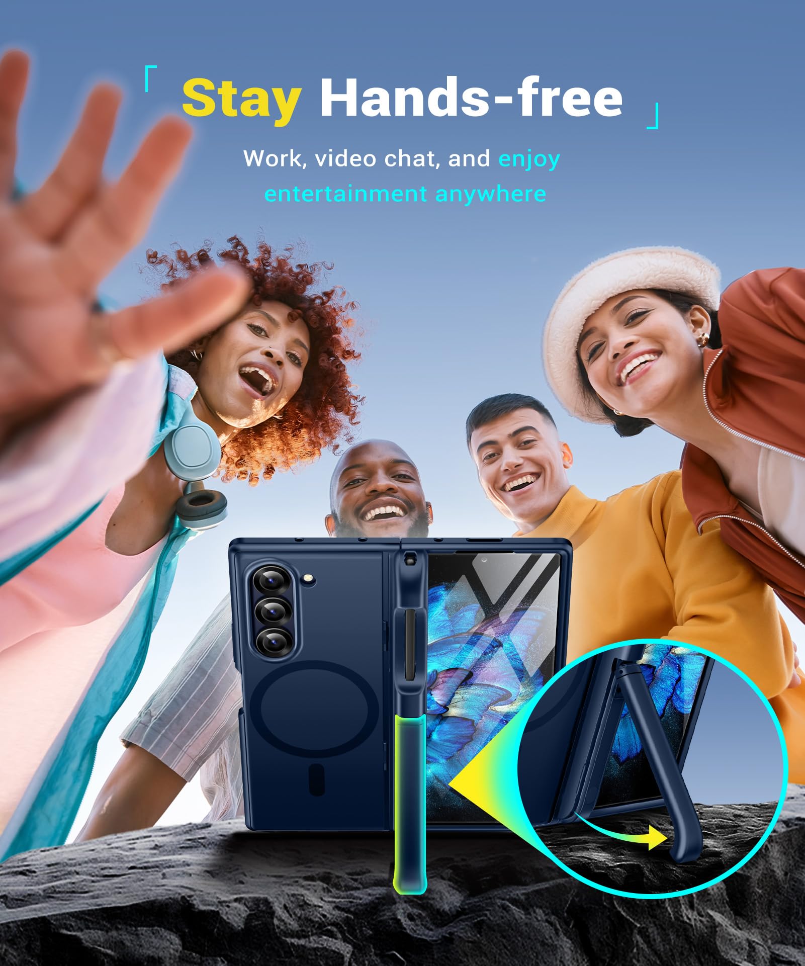 BERFY for Z Fold 6 Case with Screen Protector, [Compatible with MagSafe] Built-in Kickstand & S Pen Slot & Hinge Protection, Full Body Shockproof Phone Case for Samsung Galaxy Z Fold 6, Blue