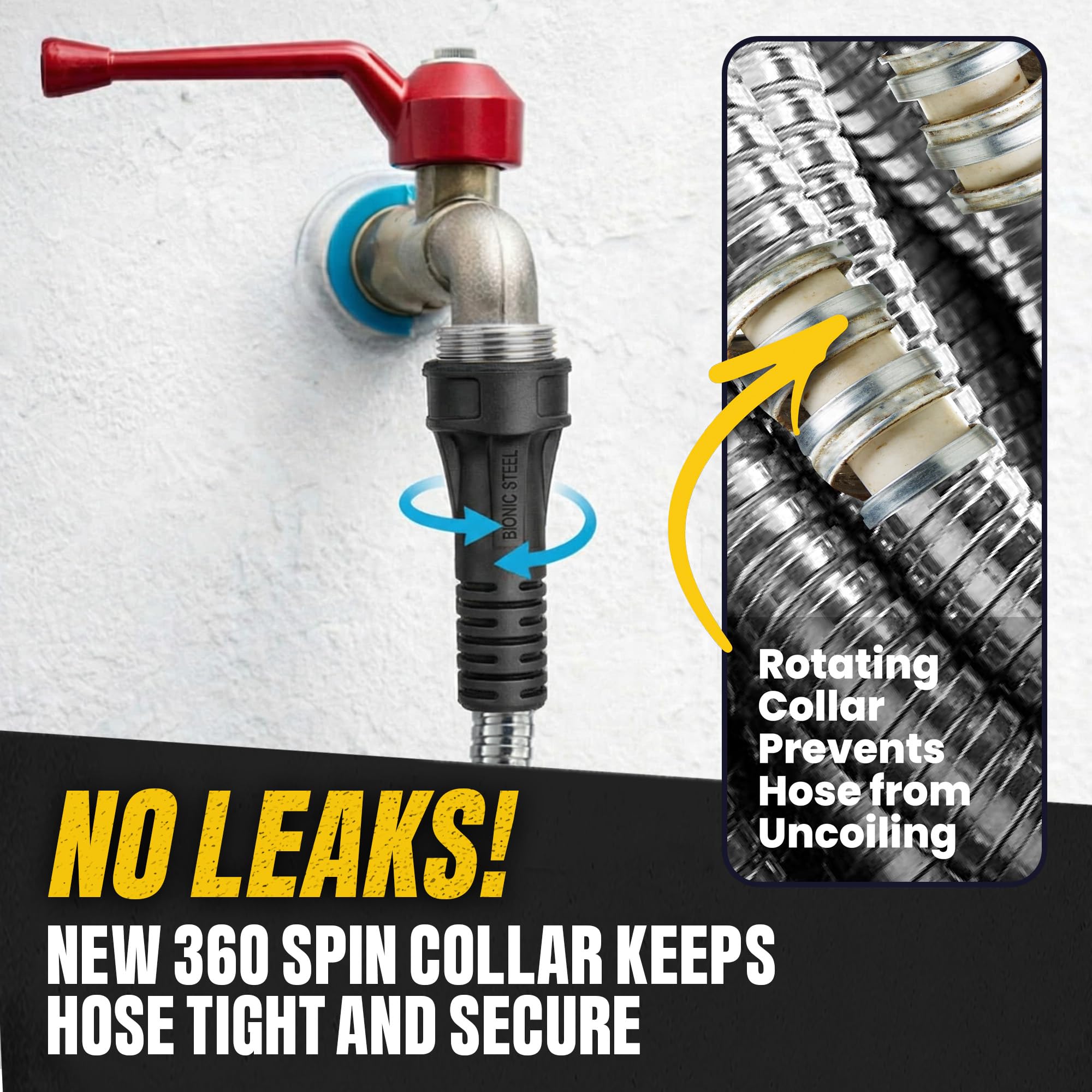 BIONIC STEEL 3Ft Short Garden Hose, 3 Ft x 5/8 In. Connector Hose for Reel, Leak Proof Connection, Heavy Duty, Non Kinking, Flexible, Hose Extension