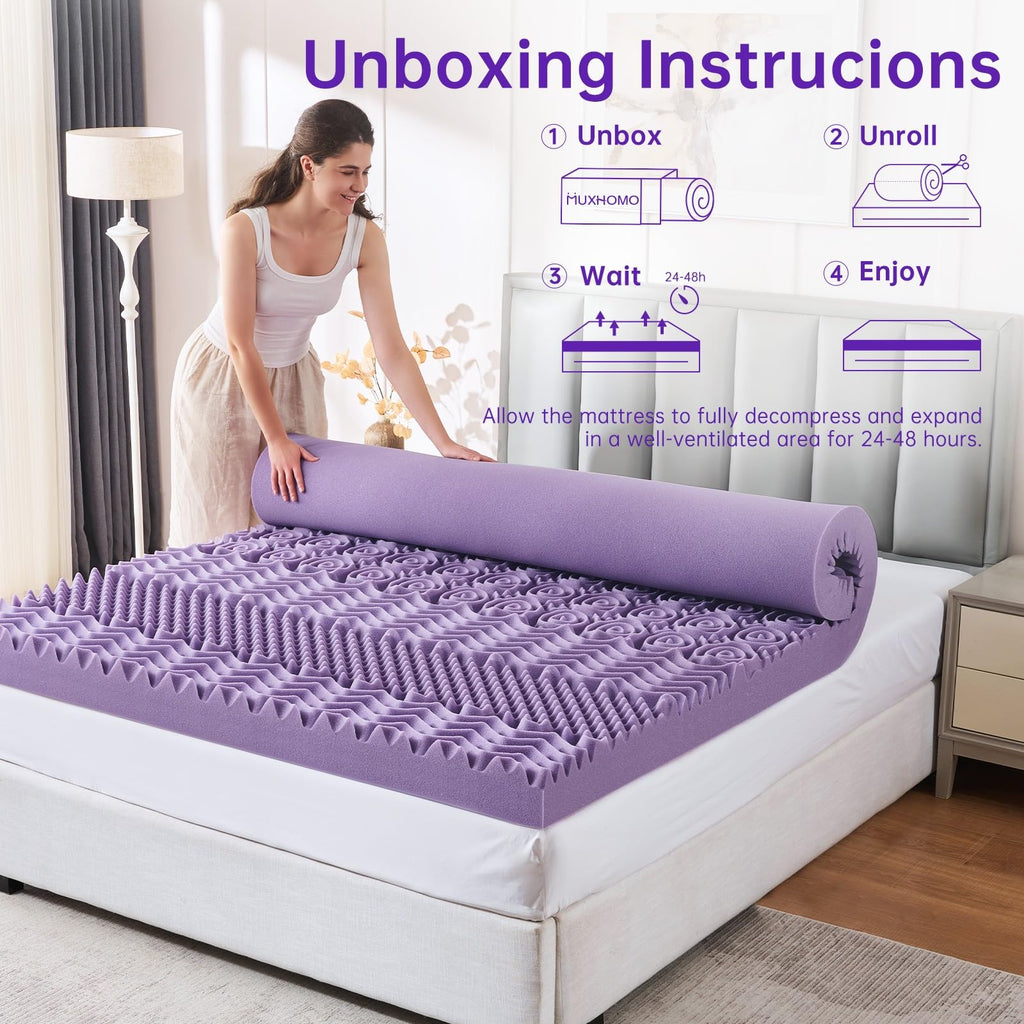 MUXHOMO 2 Inch 7-Zone Twin Mattress Topper, Egg Crate Memory Foam Mattress Topper Twin Size for Back Pain, Lavender Cooling Gel Infused Bed Pad, CertiPUR-US and Oeko-TEX Certification (38"×75")