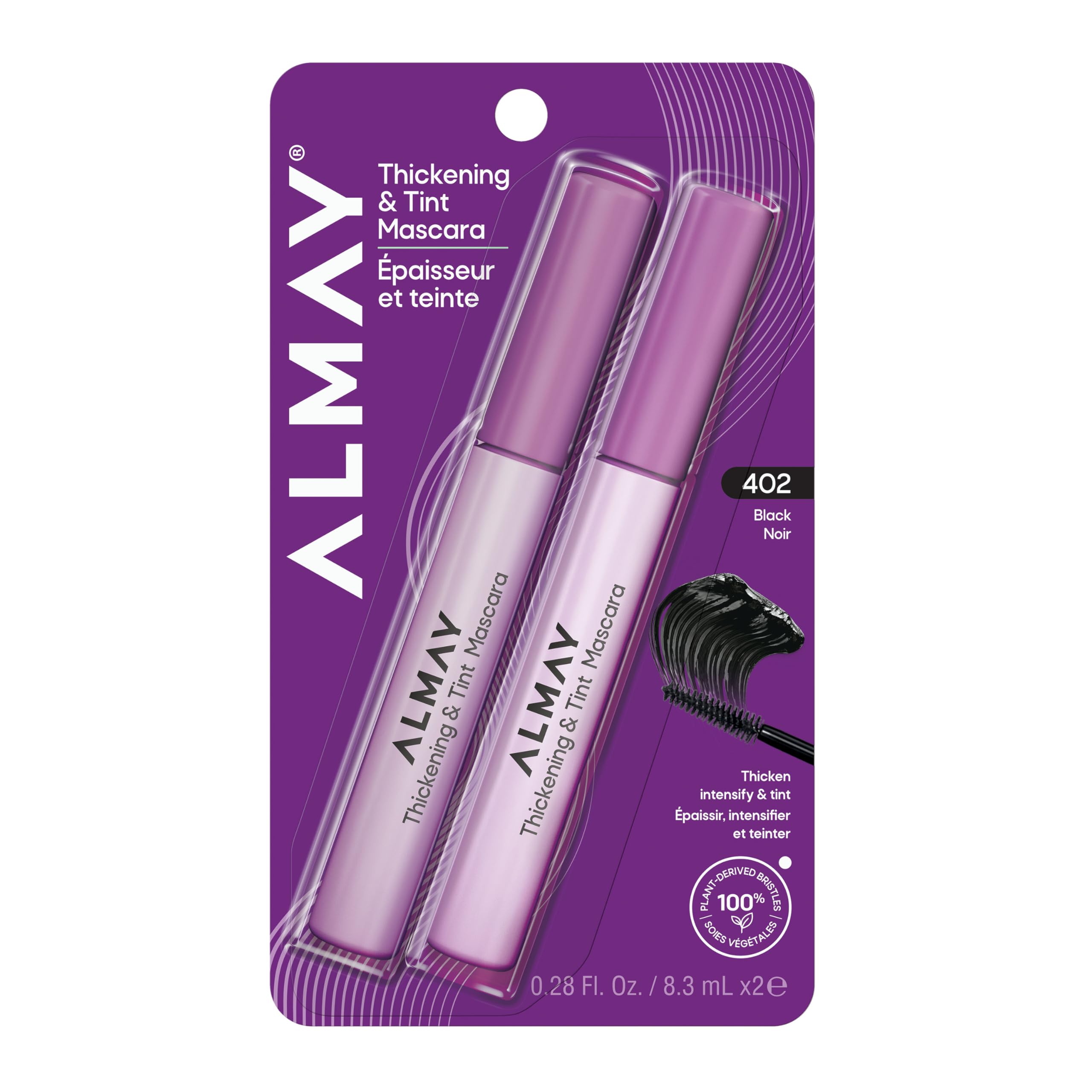 Almay Thickening & Tint Mascara, Nourishing Mascara, Hypoallergenic, 401 Blackest Black