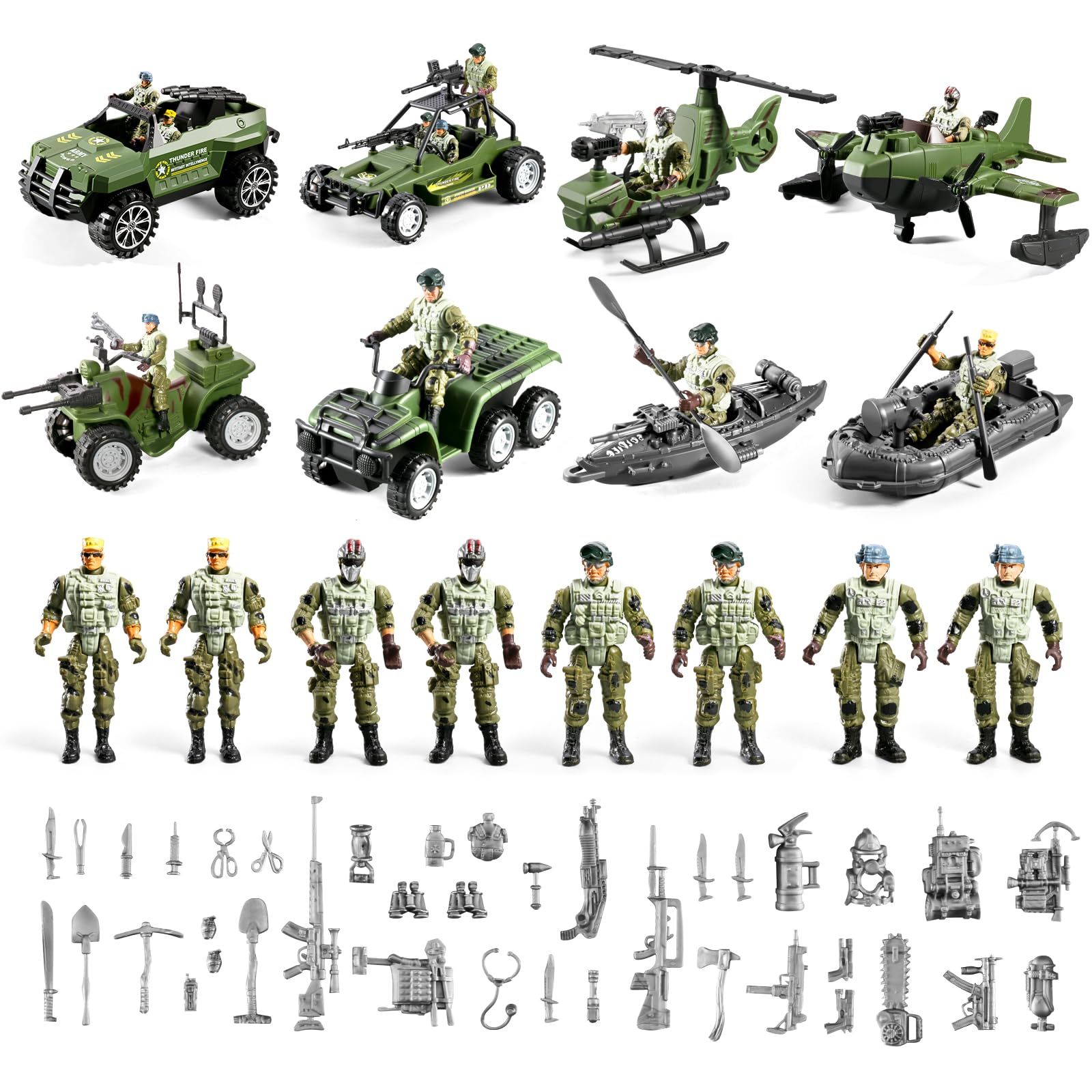 56-in-1 Army Men Toys for Boys 4-7 6-8 8-12, Military Truck/Helicopter/Kayak Boat/Motorcycle/Army Men Action Figures/Weapon Gears, Army Toys for Boys Kids Birthday Gifts Party Favors