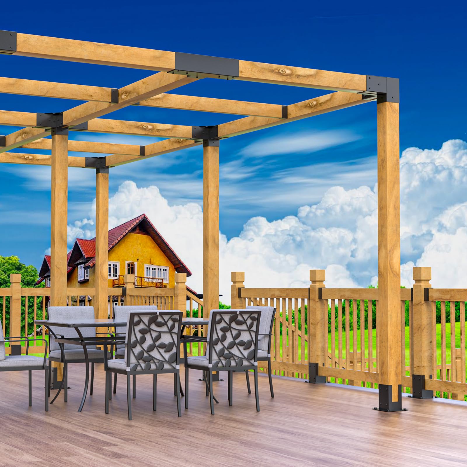 Woodwork Pergola Kit 2 Pcs- Post and Beam T Brackets - Modular Sizing Pergola Brackets Hardware fit for 4 x 4 Lumber, Heavy Duty