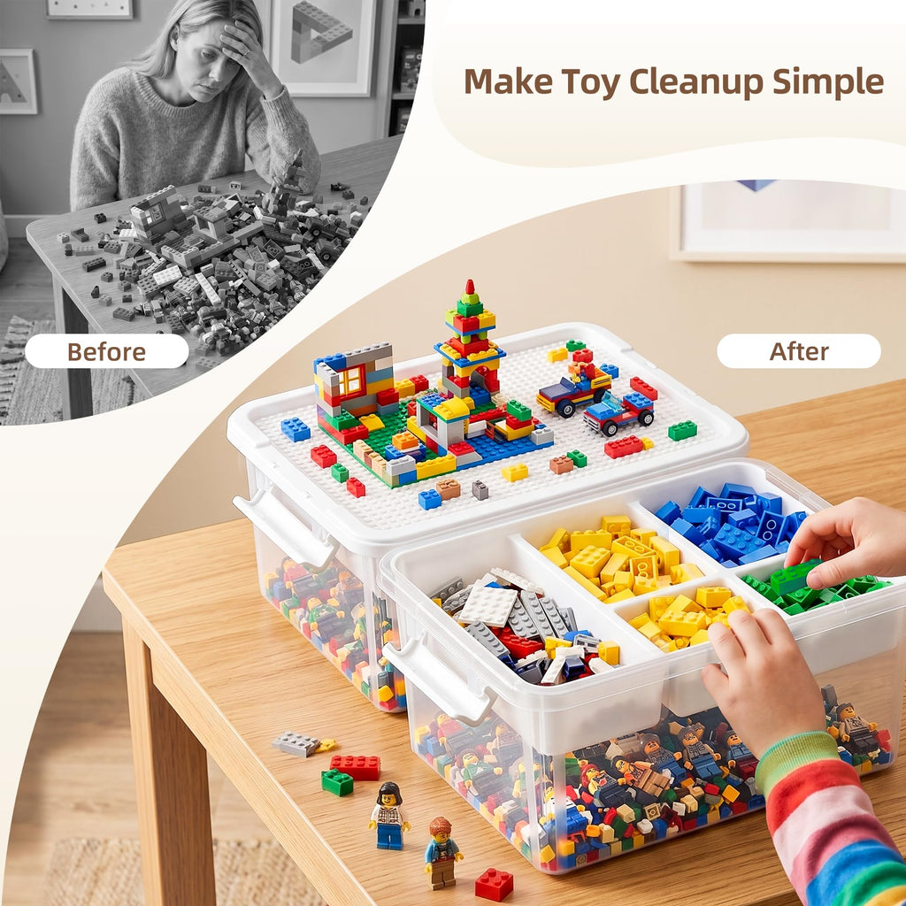 Citylife 17 QT Plastic Storage Box with Building Baseplate Lid and Removable Tray Craft Organizers and Storage Clear Storage Container for Organizing Bead, Tool, Sewing