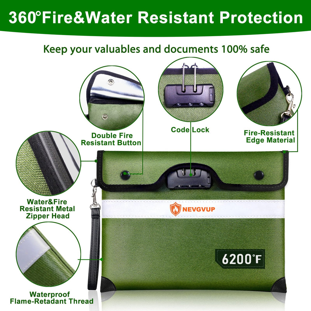 Fireproof Money Bag 4200°F - Heat Insulated, 9.8 x 6.5" Small Fireproof Document Bags with Waterproof Zipper, Fire proof Bag with Reflective Strip and Fireproofs Edeging, Fire Pouch Set for Valuables