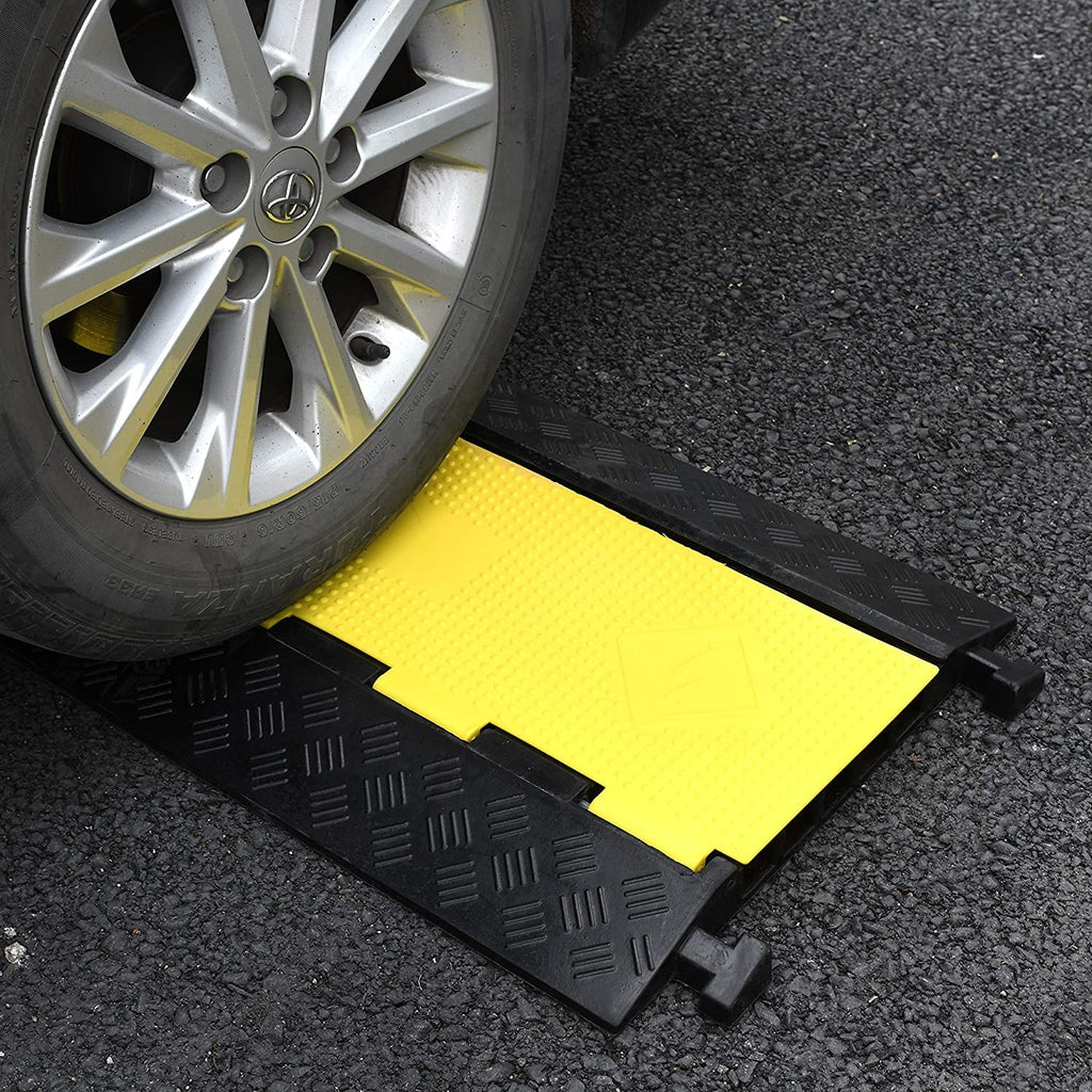 4 Pack Rubber Cable Ramp Hose Cable Protector Ramp 1 Channel 11000Lbs Load Capacity Traffic Speed Bump Wires Power Lines Extension Cord Cover for Indoor Outdoor