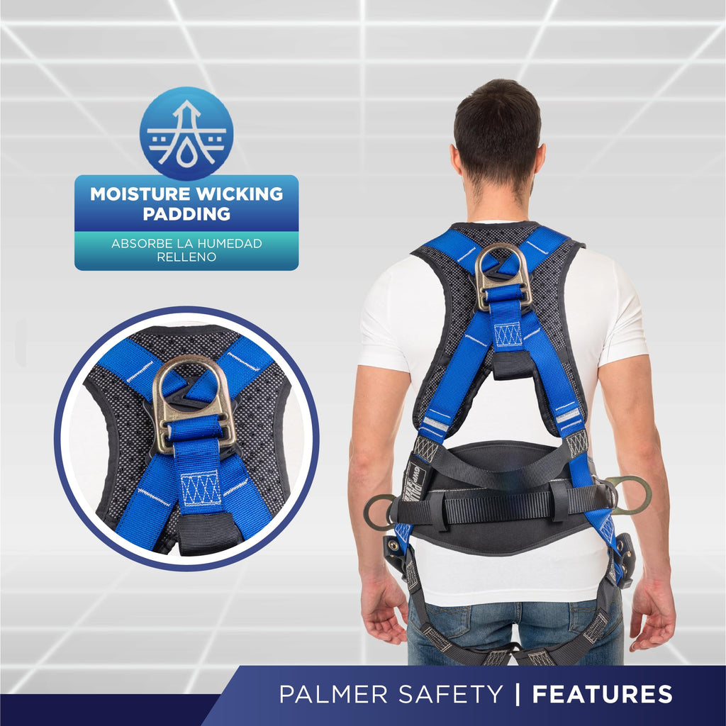 Palmer Safety Hammerhead 5pt Safety Harness Back Padded, QCB Chest, Tongue Buckel Legs Straps, Back & Side D-Rings