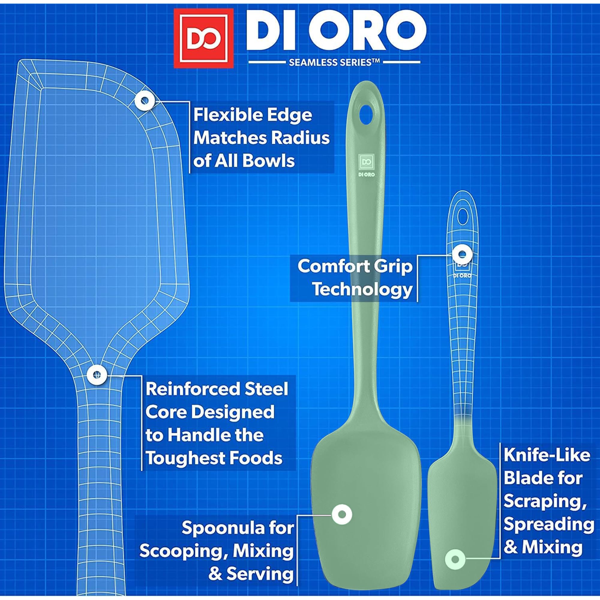 DI ORO Silicone Spatula Set - Rubber Kitchen Spatulas for Baking, Cooking, & Mixing - 600°F Heat-Resistant & BPA Free Silicone Scraper Spatulas for Nonstick Cookware - Dishwasher Safe (5pc, Black)