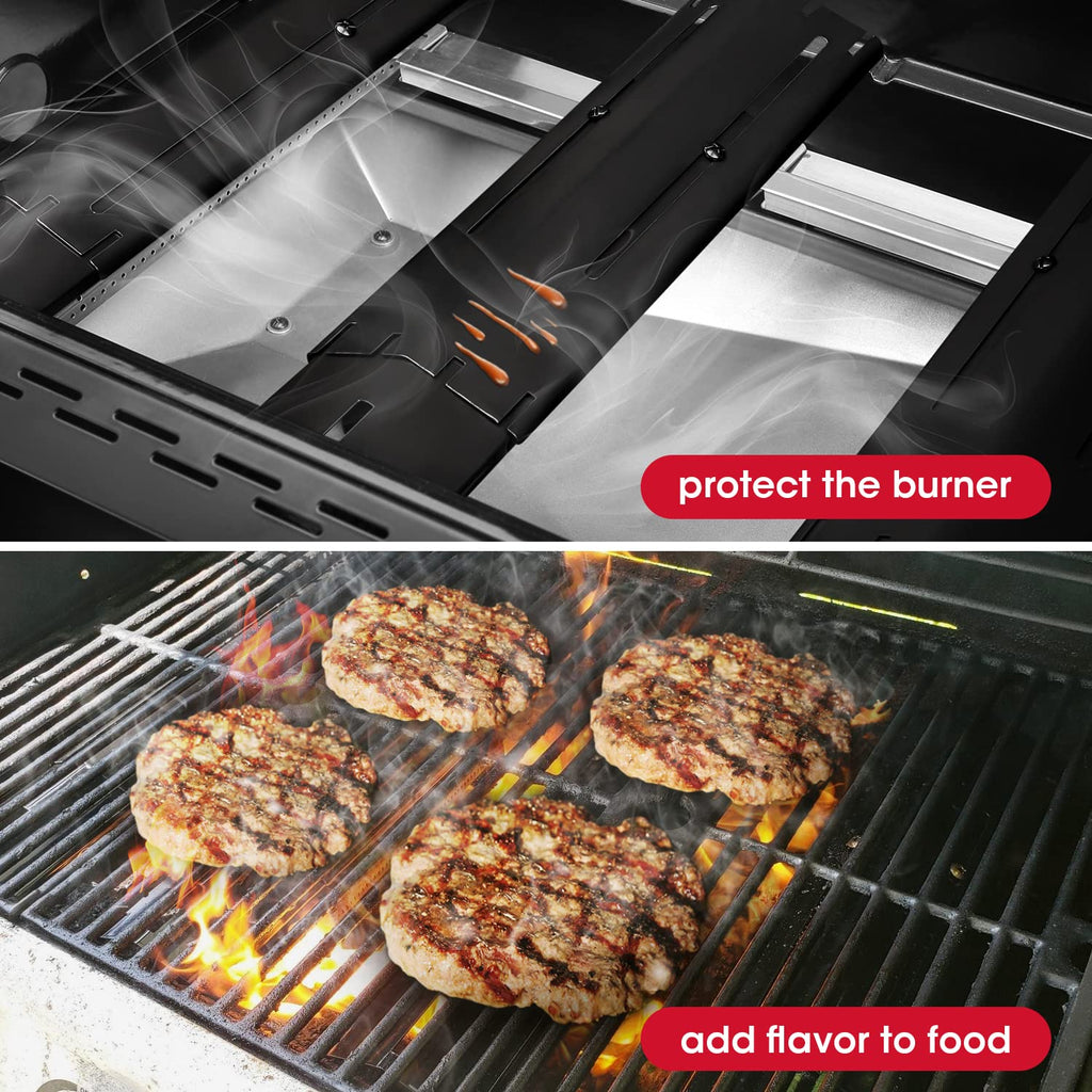 Unicook Adjustable Porcelain Steel Heat Plate, Extends from 11.75" up to 21" L，Grill Replacement Parts, Heavy Duty Heat Shield, Burner Cover, Flame Tamer for Gas BBQ, Pack of 1