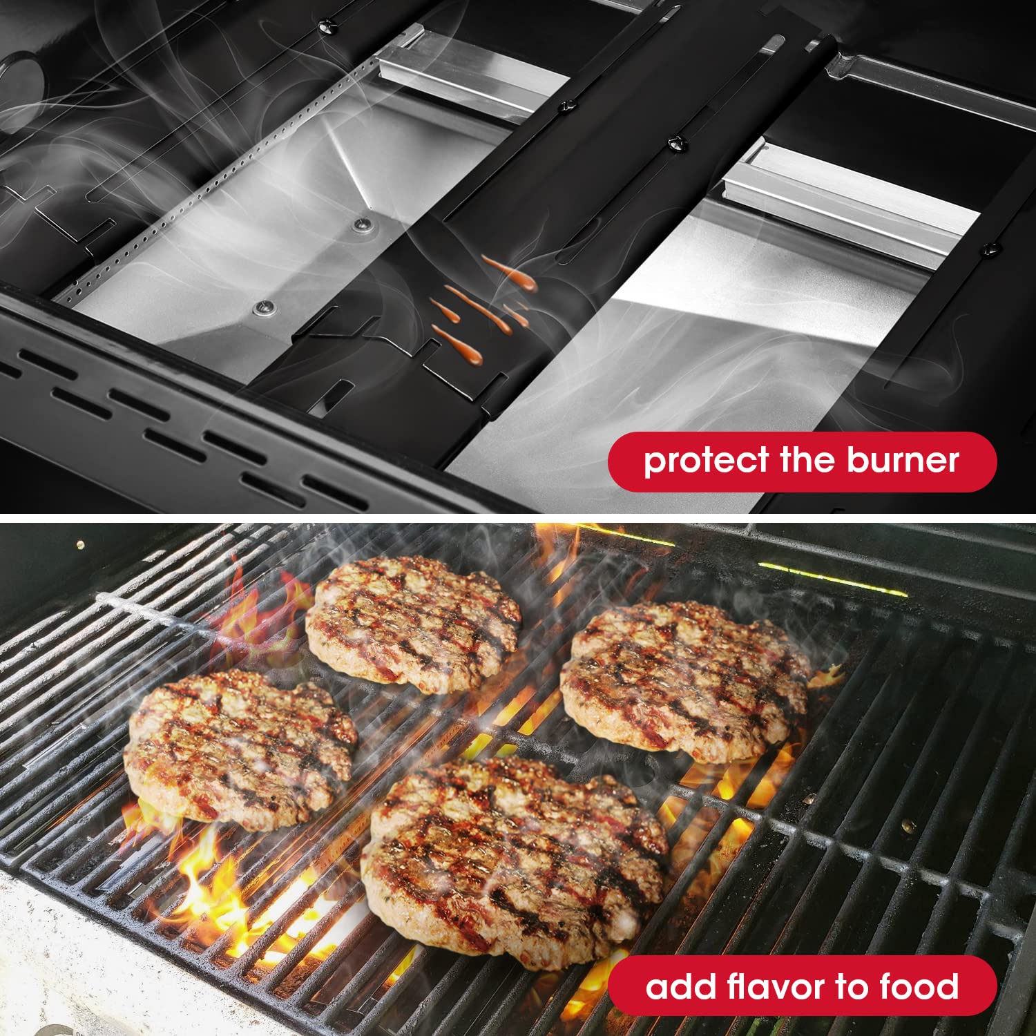 Unicook Adjustable Porcelain Steel Heat Plate, Extends from 11.75" up to 21" L，Grill Replacement Parts, Heavy Duty Heat Shield, Burner Cover, Flame Tamer for Gas BBQ, Pack of 1