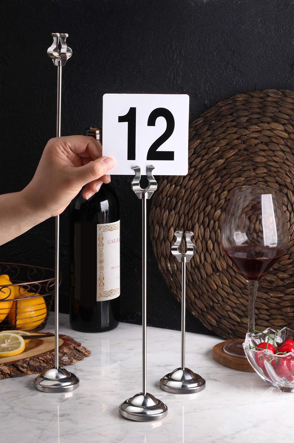 New Star Foodservice 23145 Double Side Plastic Table Numbers, 1 to 25, 4" x 4", Light Grey on Black
